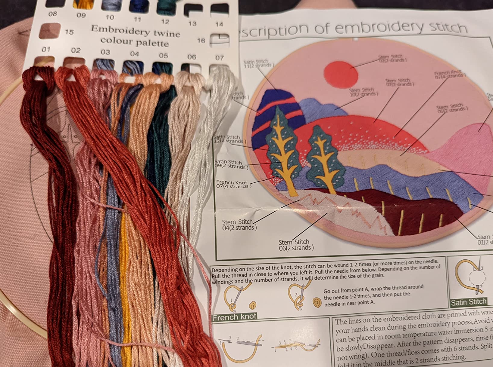 Silentsea 3 Sets of Starter Kits for Embroidery Beginners, Including 3* Embroidery Cloth with Patterns, Hoop, Needle, Manual and Other Manual DIY Tools Needed for Embroidery customer photo 1