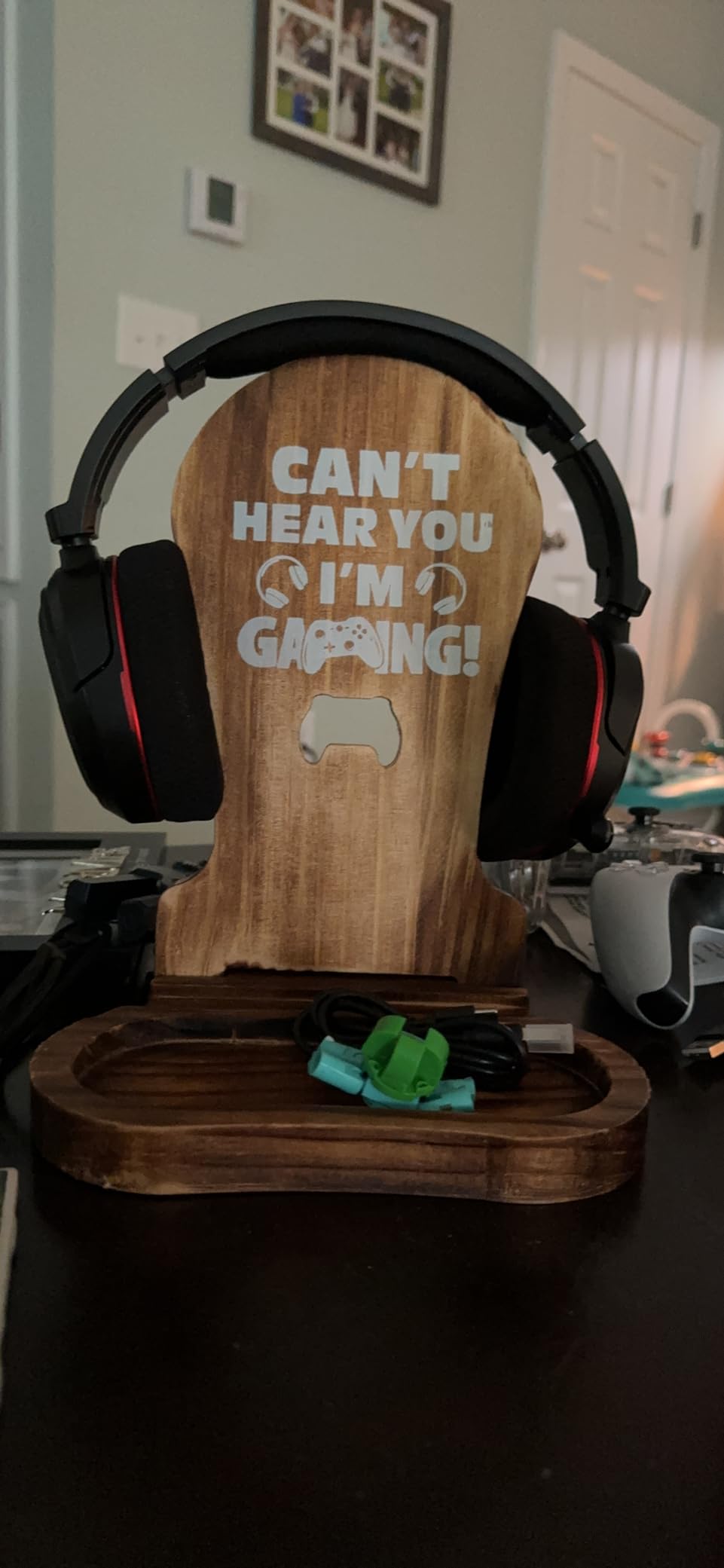 Gamer Gifts for Teenage Boy, Gamer Room Decor for Man, Best Gifts for Son, Boyfriend, Husband, Wooden Headset Stand, Can't Hear you I'm Gaming customer photo 2