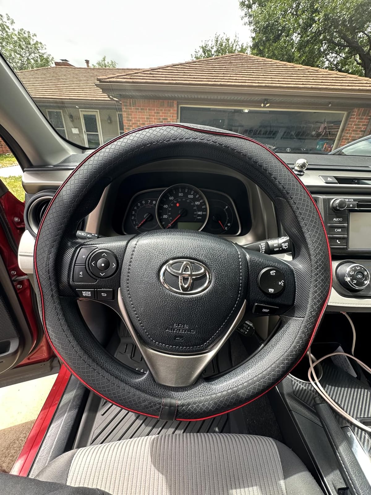 Car Steering Wheel Cover, Anti-Slip, Safety, Soft, Breathable, Heavy Duty, Thick, Full Surround, Sports Style (Black with Red line) customer photo 1