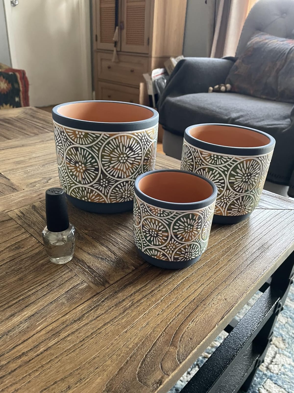 DeeCoo 3 Piece Ceramic Plant pots Indoor Pots Set with Drainage Holes, 5.7/4.7/3.5/inch, Modern Decorative pots Outdoor Plants Lilies, Cacti, Succulents, Snakes, and Bamboo (Blue) customer photo 2