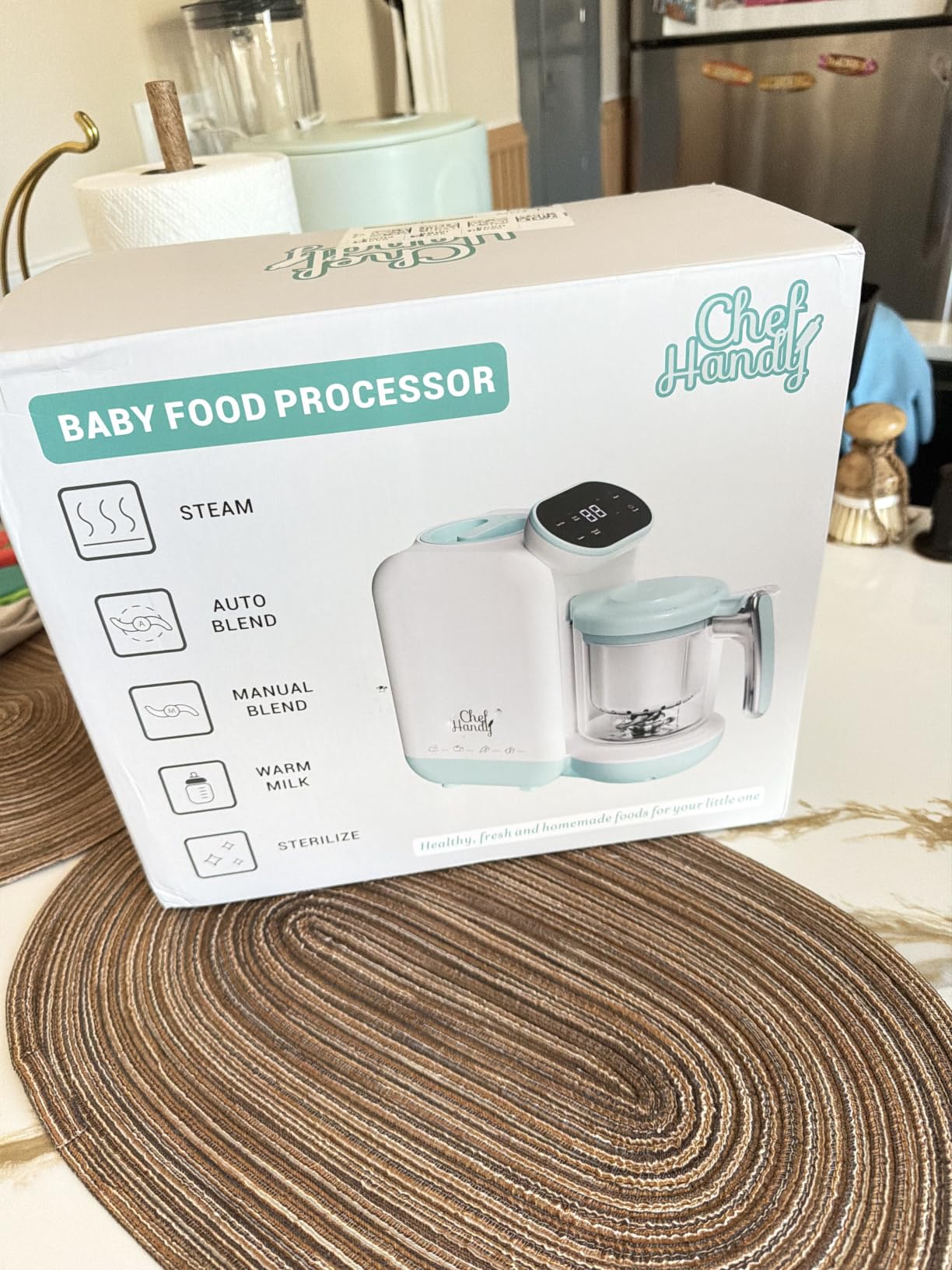 Chefhandy 5-in-1 Baby Food Maker with Stainless Steel Steam Basket, Green | One-step baby food processor with BPA-free food-contact parts, 6 reusable pouches, and recipe guide for homemade baby meals. customer photo 2
