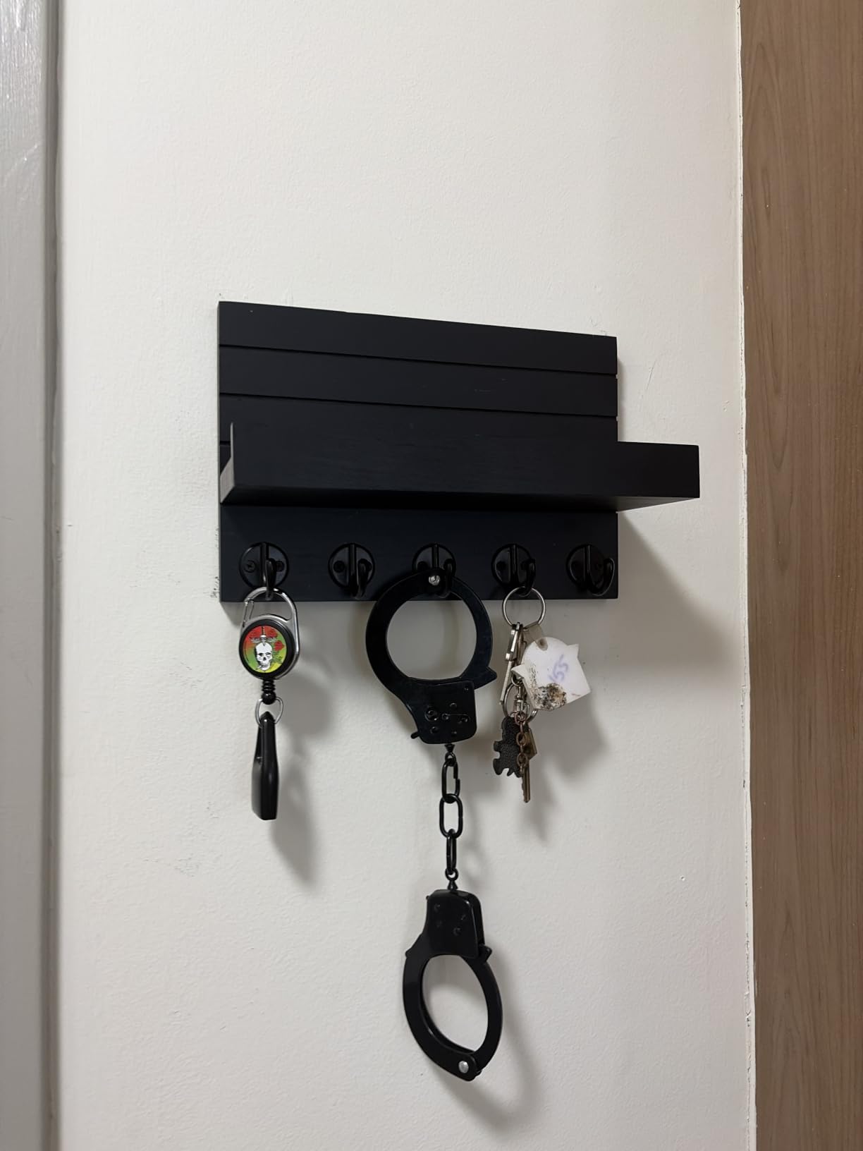 Lwenki Key Holder for Wall, Decorative Key and Mail Holder with Shelf Has Large Hooks for Bags, Coats, Umbrella – Paulownia Wood Key Hanger with Mounting Hardware (9.8”W x 6.7”H x 4.2”D) customer photo 2