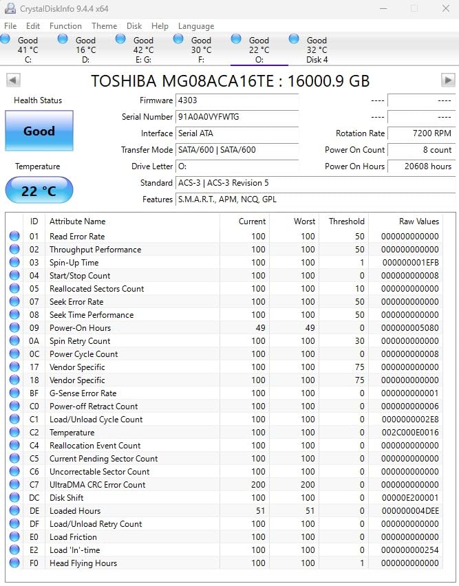 Toshiba MG08ACA16TE 16TB 7200RPM 512e 3.5