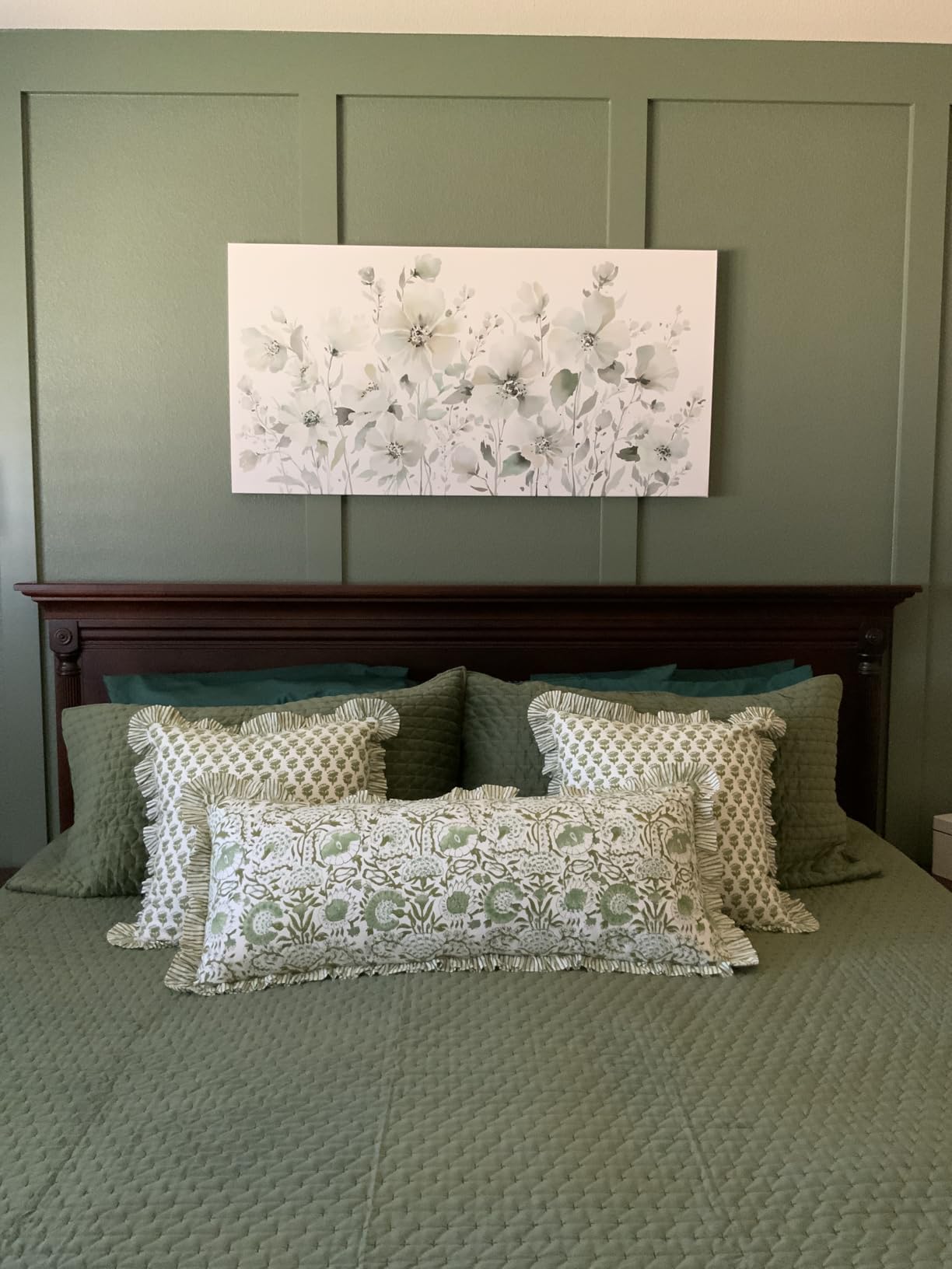 Elegant Flowers Wall Art Abstract Floral Pictures Wall Decor Modern Green Botanical Canvas Painting Flower Blossom Canvas Print Artwork for Living Room Bedroom Office Home Wall Decoration 20