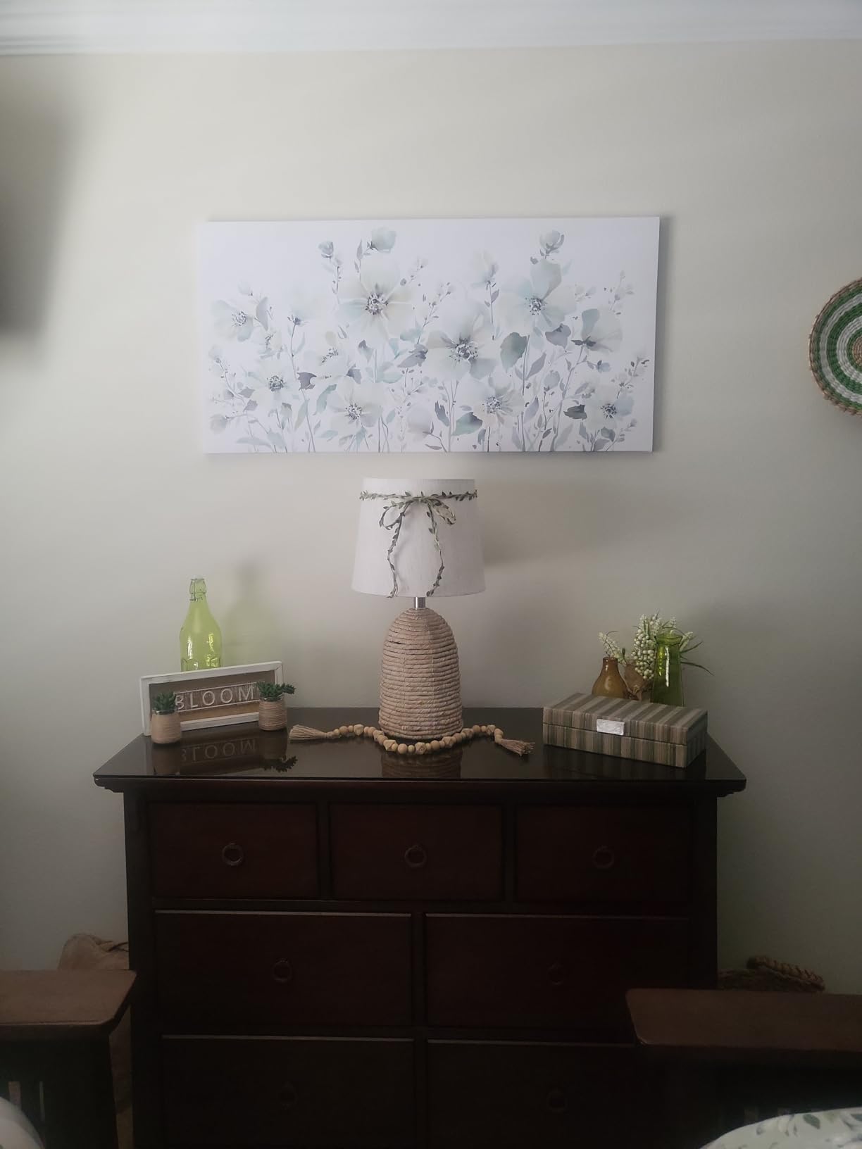 Elegant Flowers Wall Art Abstract Floral Pictures Wall Decor Modern Green Botanical Canvas Painting Flower Blossom Canvas Print Artwork for Living Room Bedroom Office Home Wall Decoration 20