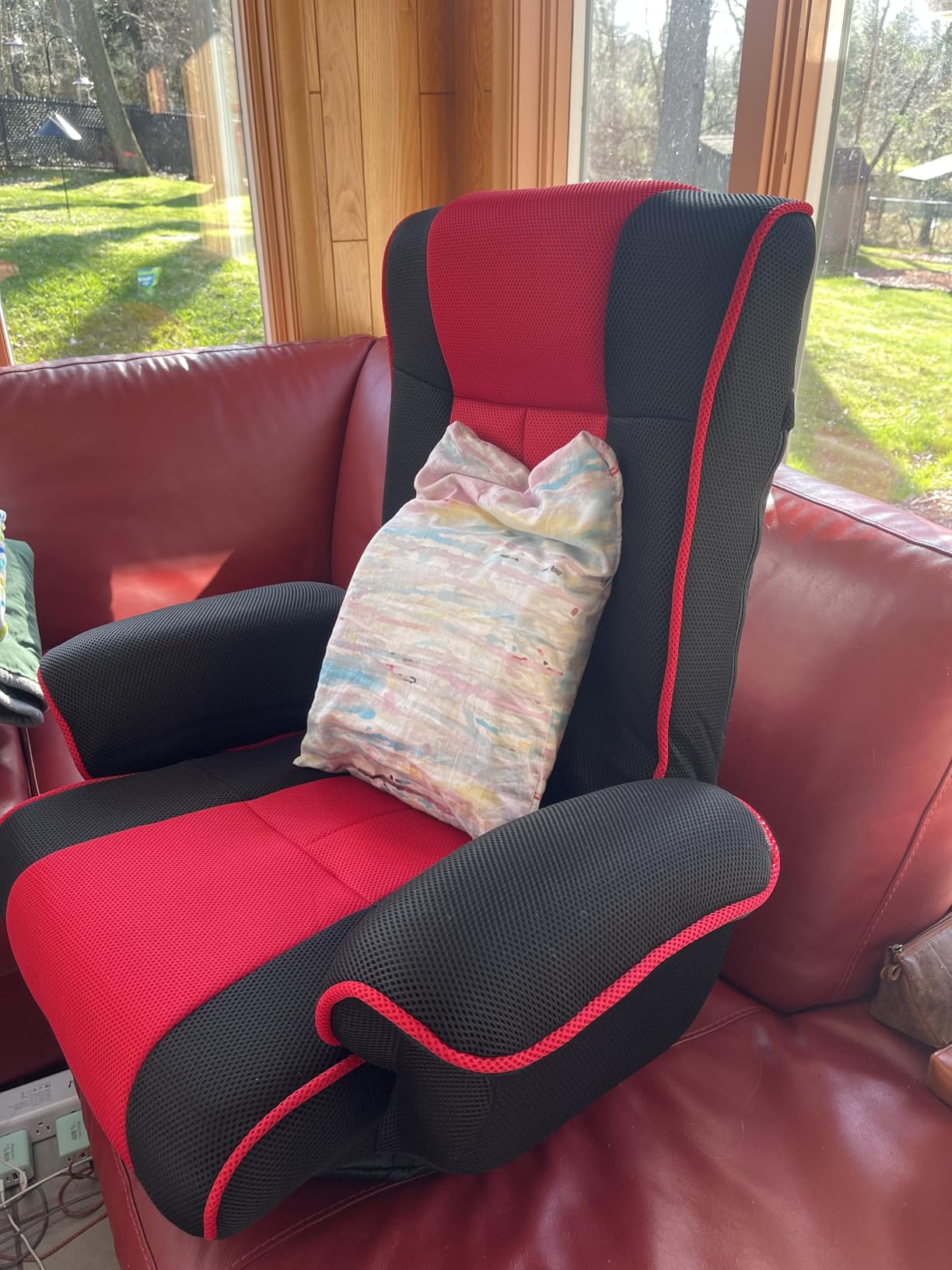 360 Degree Swivel Floor Chairs for Adults, Gaming Floor Chair with Back Support, 14 Angles Adjustable Comfortable Floor Lounge Chair Folding Video Game Chairs Office Bedroom 201(Black+Red) customer photo 1