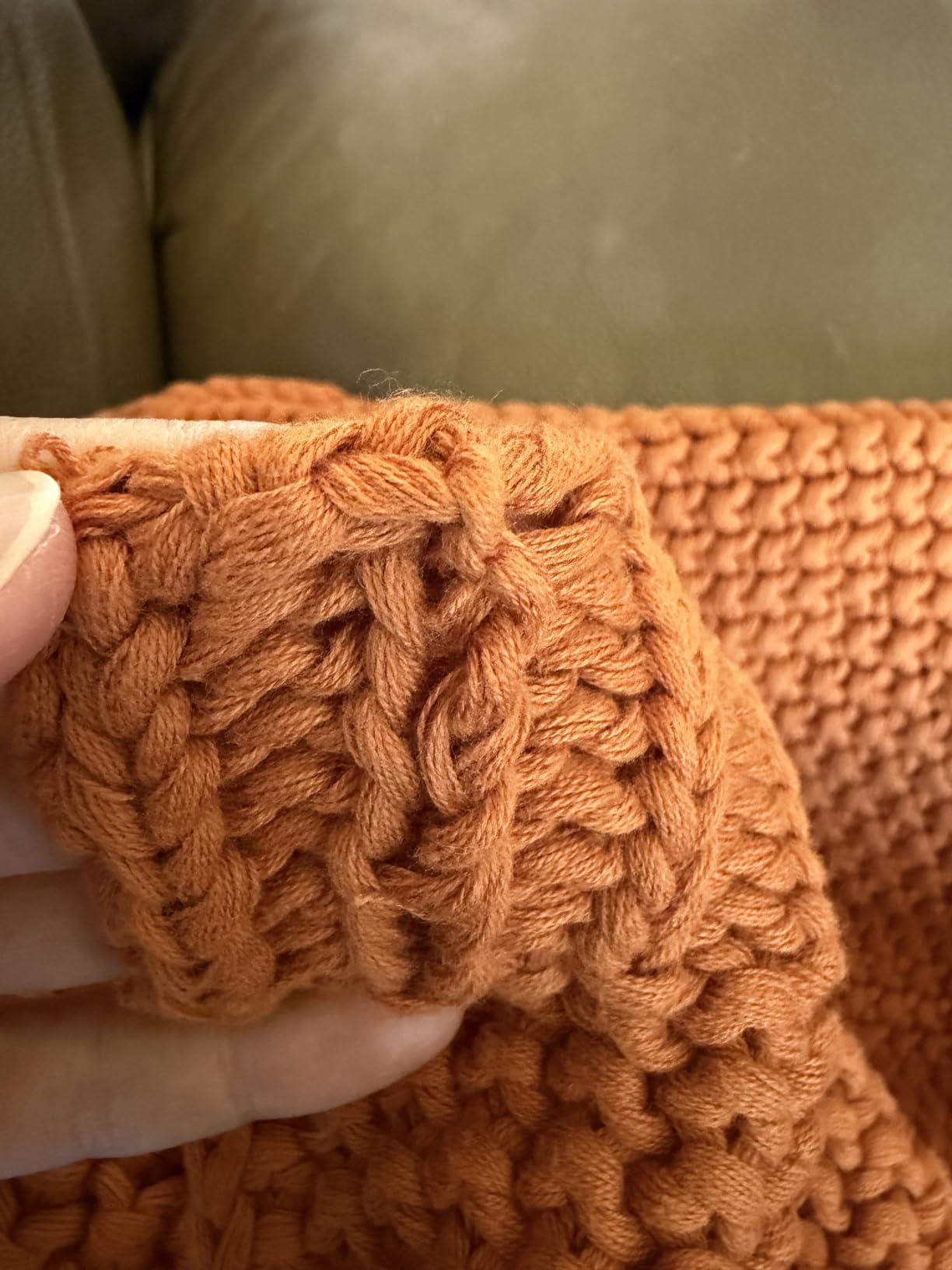Longhui bedding Chunky Cable Knit Throw Blanket Lightweight Beige 100% Organic Cotton Blanket for Sofa Couch Bed Baby Nursery, Rustic Shabby Chic Modern Farmhouse, 51” x 63” Give Laundering Bag customer photo 1