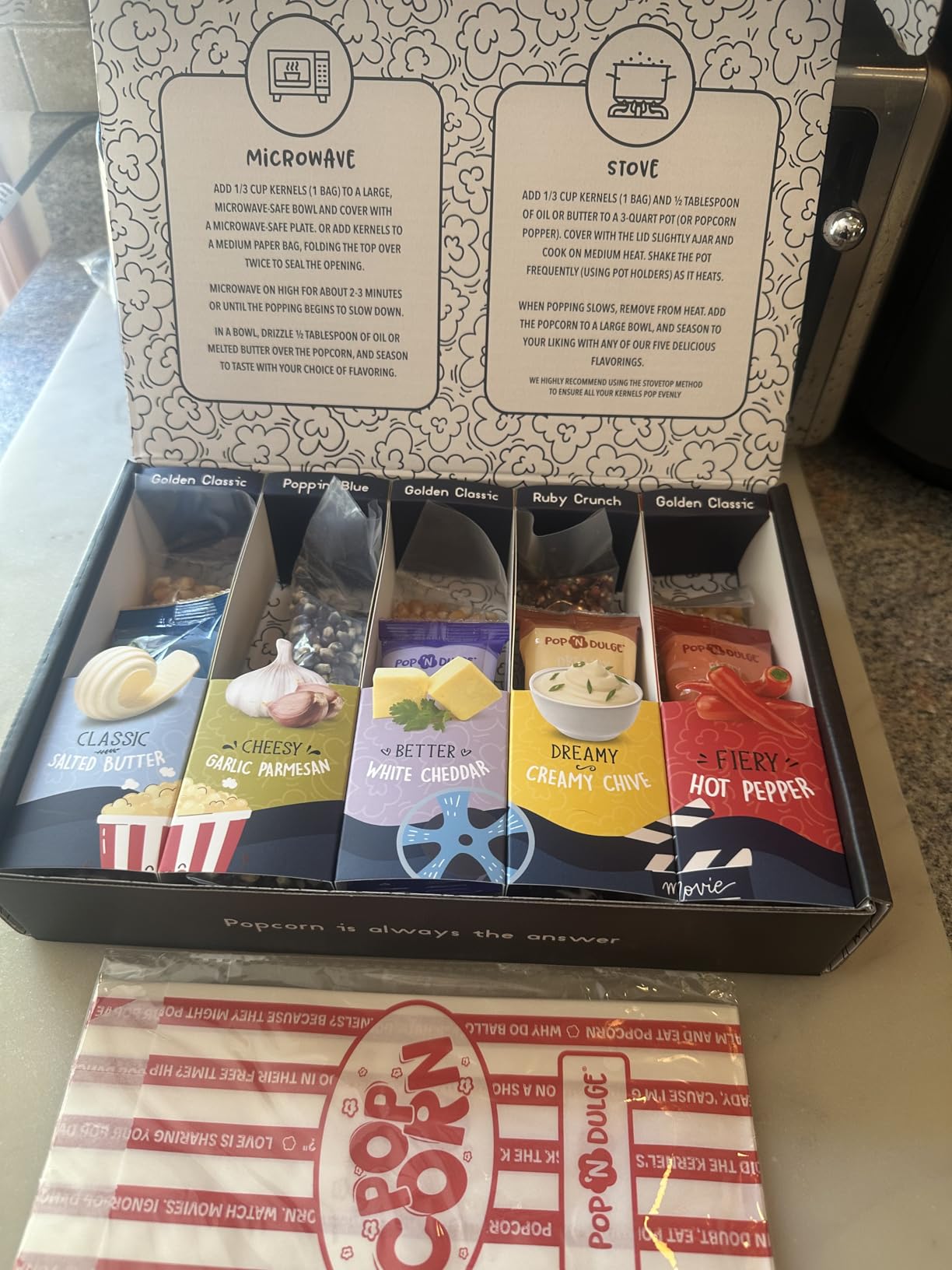 Pop n' Dulge Popcorn Movie Night Supplies 16 pcs Gift Set, 5 Gourmet Popcorn Kernels, 5 Seasoning Variety Packs Non-GMO Kosher Snacks, Great Housewarming Family Date Night Gifts Basket Ideas For Him Her customer photo 2