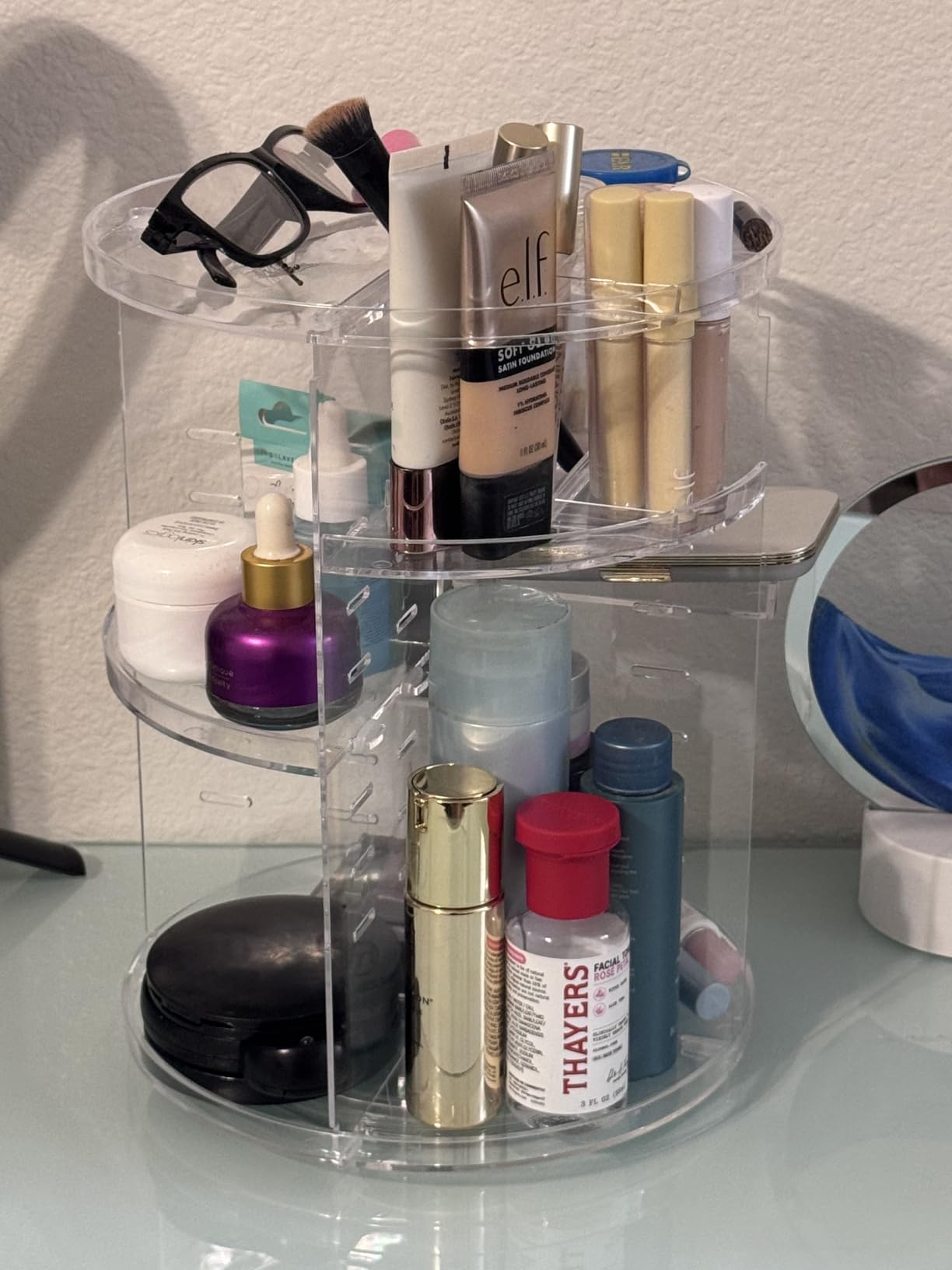 Masirs 360 Rotating Makeup Organizer Countertop, Adjustable Shelf, Clear customer photo 2