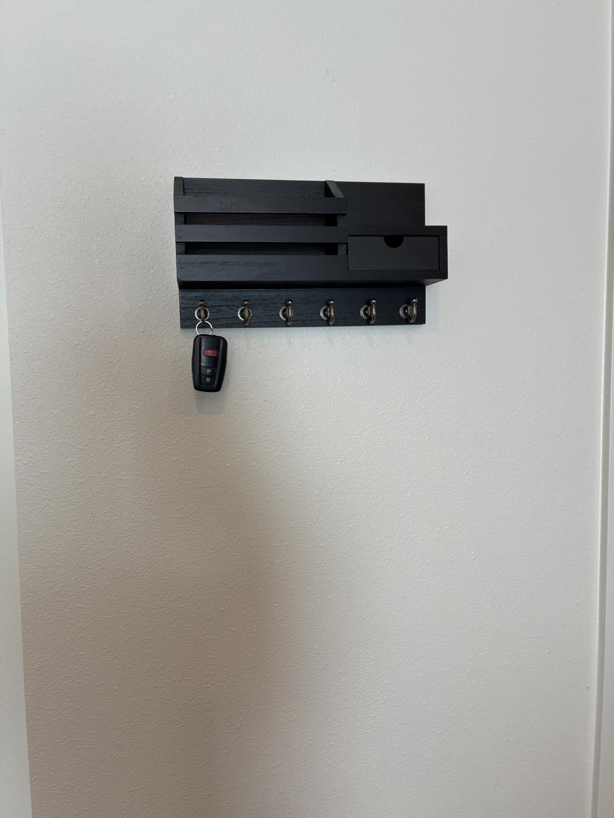 FifthQuarter Key Holder Wall Mount with Drawer and 6 Sturdy Hooks, A-Black customer photo 2