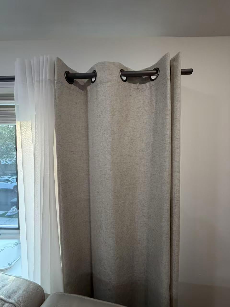NICETOWN Natural 100% Blackout Linen Curtains 84 inch Long Burg for Living Room, 1 Pair, 52