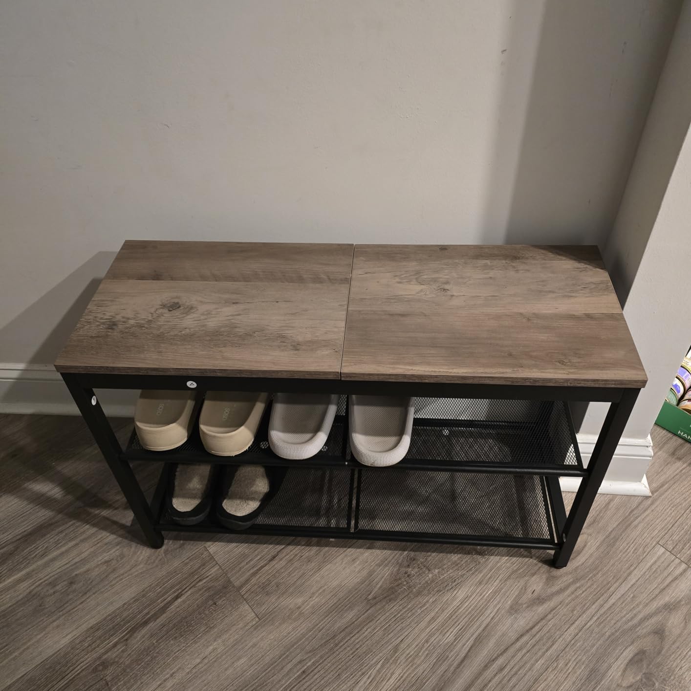 HOOBRO Shoe Bench, 3-Tier Shoe Rack, Industrial Shoe Organizer Storage Bench, 29.5 inches Entry Bench with Mesh Shelves, for Entryway, Living Room, Hallway, Easy Assembly, Rustic Brown BF75HX01 customer photo 1
