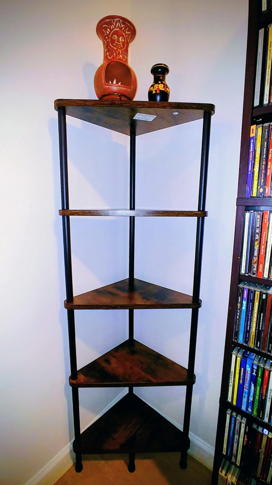HOOBRO Corner Shelf Stand, Industrial 5-Tier Corner Bookshelf with Metal Frame, Plant Display Shelf, Small Bookcase for Small Spaces, Bedroom, Living Room, Rustic Brown BF33CJ01 customer photo 2
