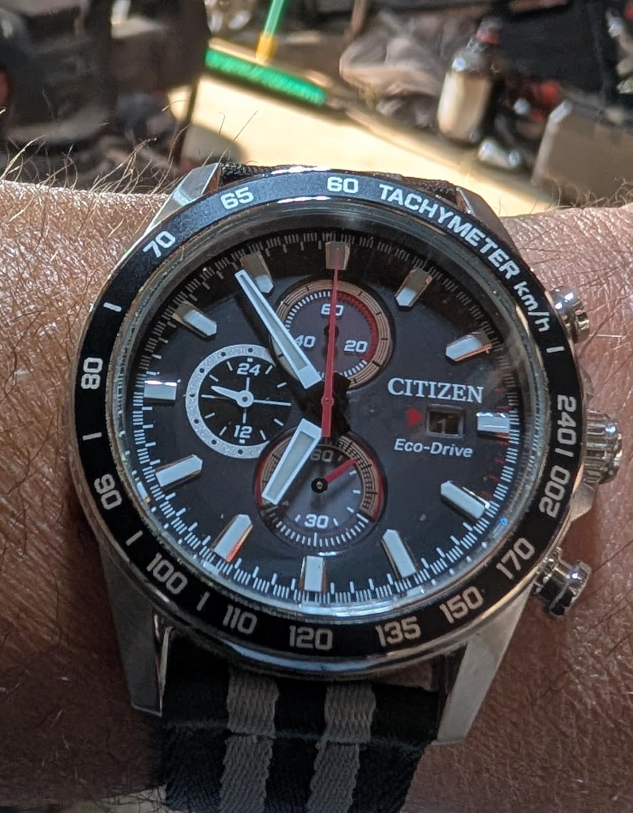 Citizen Men's Sport Casual Brycen Eco-Drive Chronograph Stainless Steel Watch, 12/24 Hour Time, Date, Tachymeter, 100 Meters Water Resistant, Spherical Mineral Crystal, Weekender customer photo 1