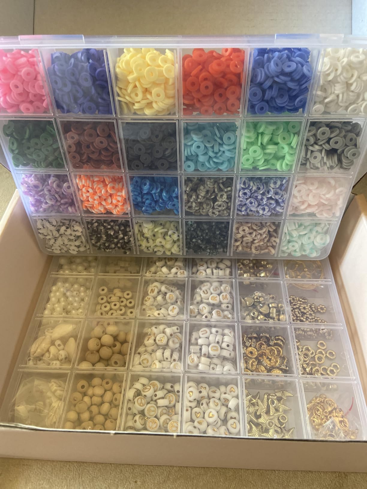 Lynnmos Clay Beads 8000 Pcs 2 Boxes Bracelet Making Kit - 24 Colors Polymer Clay Beads for Bracelet Making Set - Heishi Disc Beads for Jewelry Making kit with Charms and Gift Pack for Girls customer photo 1
