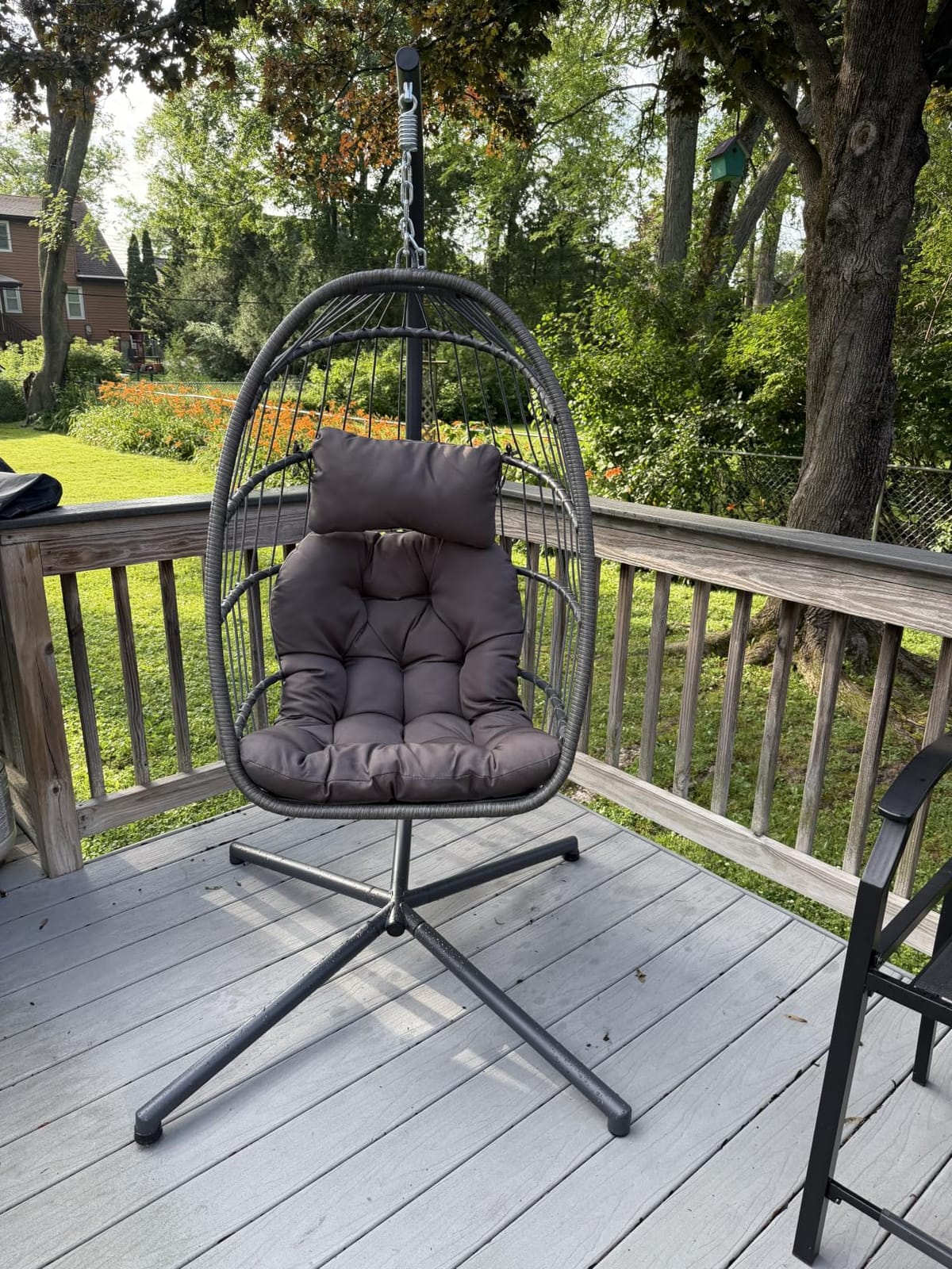 Yechen Indoor Outdoor Egg Hanging Chair with Stand, Charcoal Grey customer photo 2