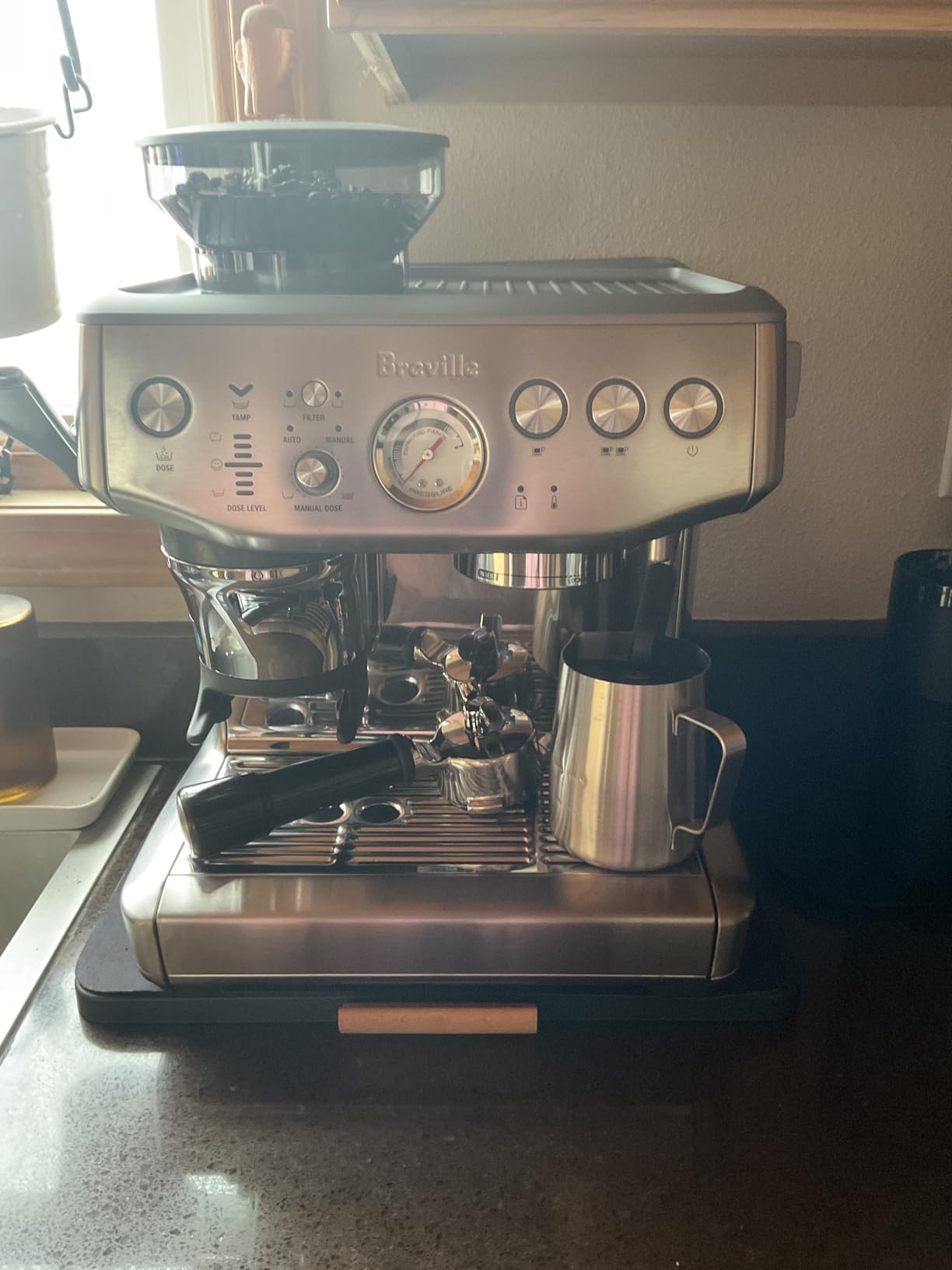 Breville BES876BSS Barista Express Impress, Brushed Stainless Steel | Craft cafe-quality lattes and cappuccinos at home with this semi-automatic espresso machine with built-in grinder customer photo 1