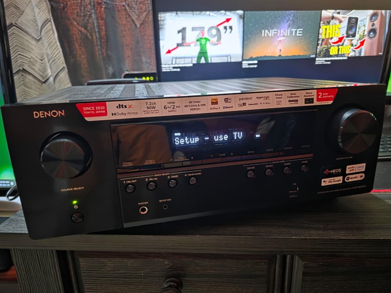 Denon AVR-S970H 7.2 Channel 8K UHD AV Receiver (90W x 7), Wi-Fi, Bluetooth, HEOS Multi-Room Streaming, Dolby Atmos, DTS:X, HDR10+, Dolby Vision, HDMI 2.1 customer photo 2