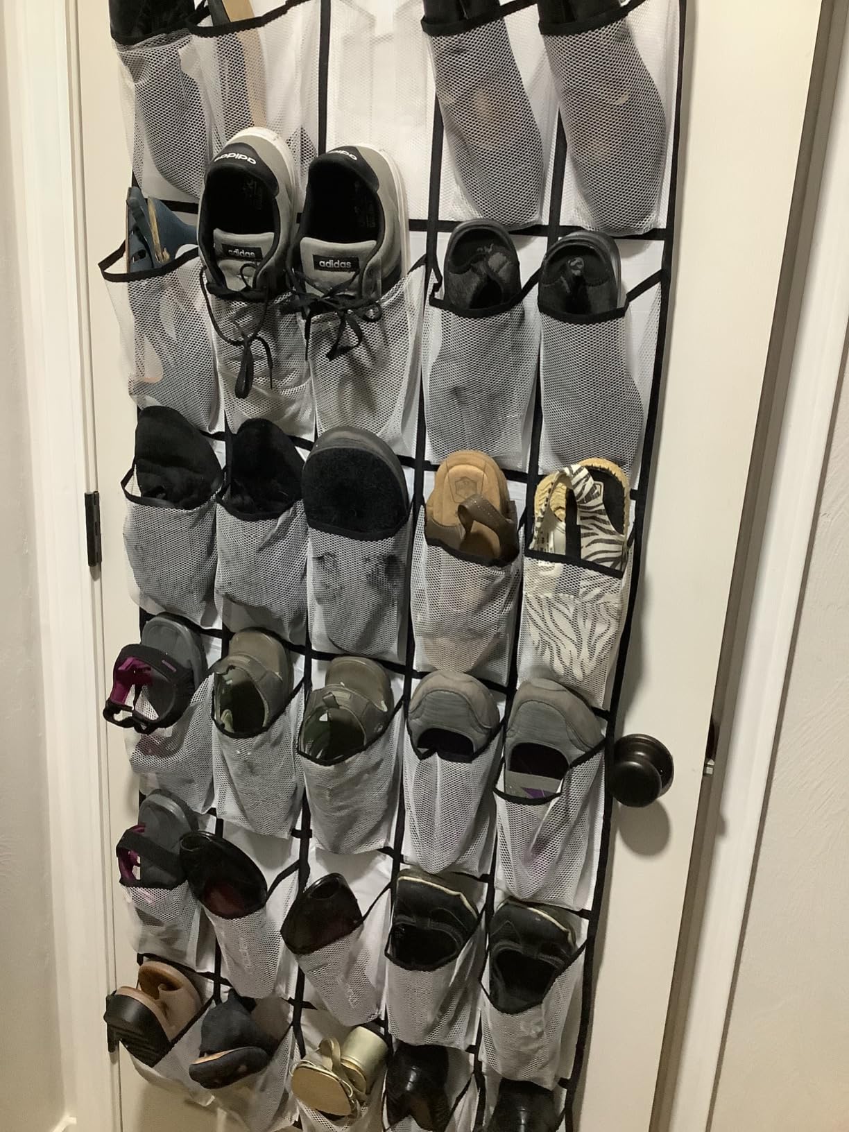 MISSLO 35 Large Pockets Over The Door Shoe Organizer Sturdy Oxford Fabric Hanging Shoe Rack for Door Mesh Closet Shoe Holder Hanger, White customer photo 1