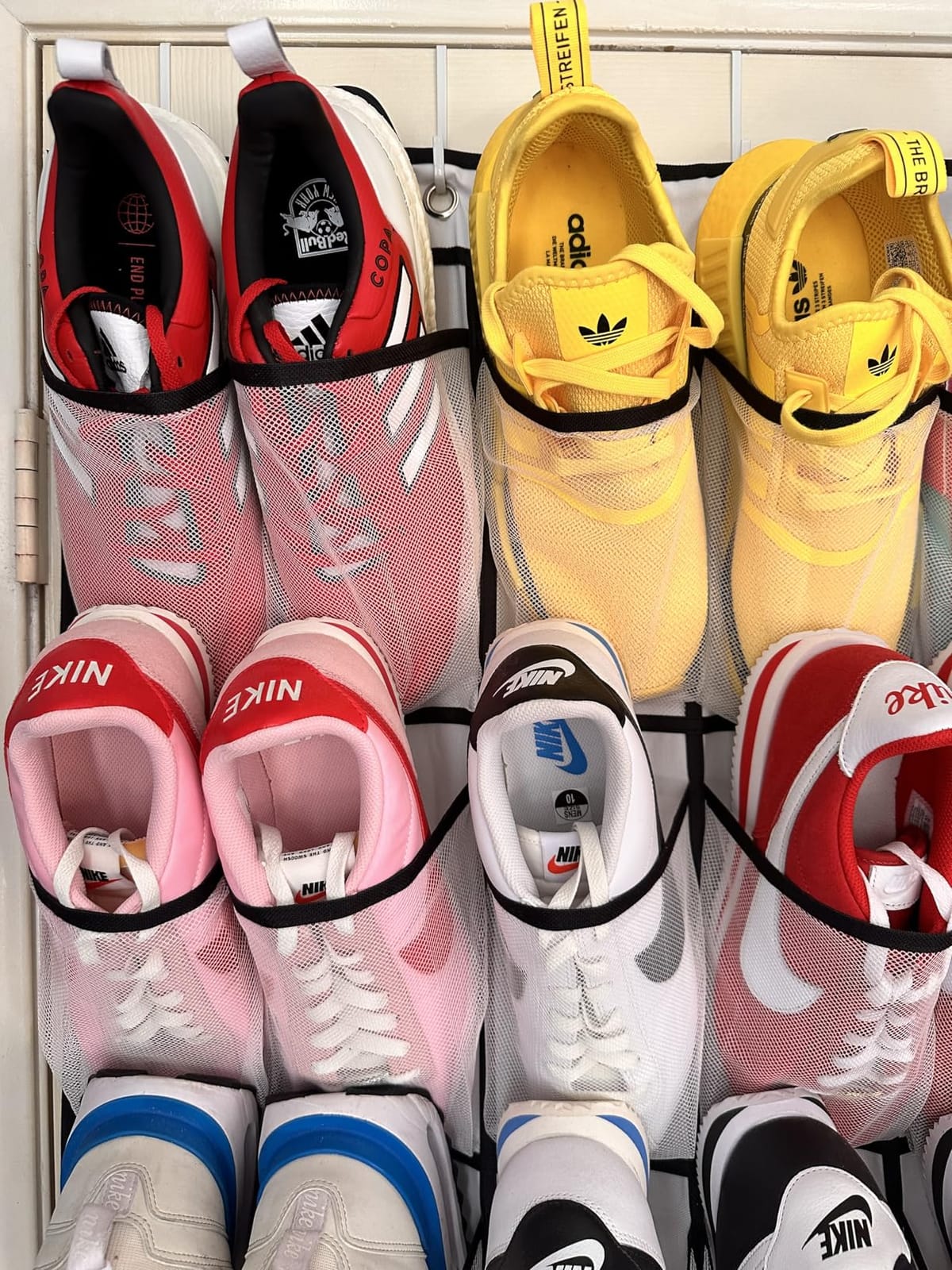 MISSLO 35 Large Pockets Over The Door Shoe Organizer Sturdy Oxford Fabric Hanging Shoe Rack for Door Mesh Closet Shoe Holder Hanger, White customer photo 2