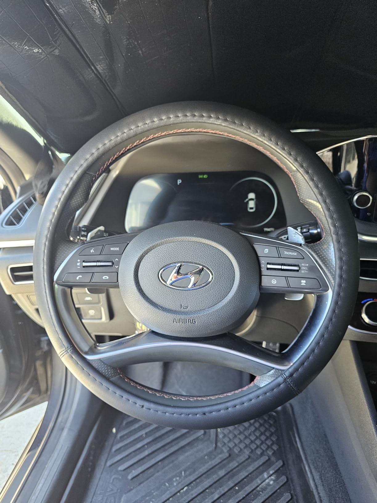 HOTOR Car Leather Steering Wheel Cover, Universal 14.5