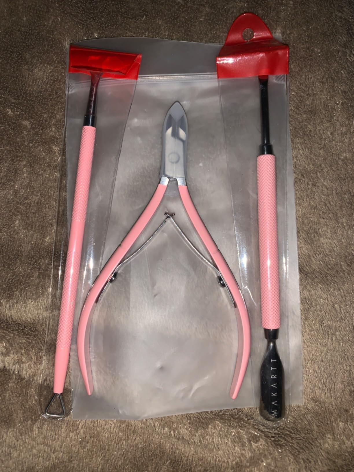 Makartt 3 Pcs Pink Cuticle Nipper Set, Stainless Steel Pusher & Scraper customer photo 2