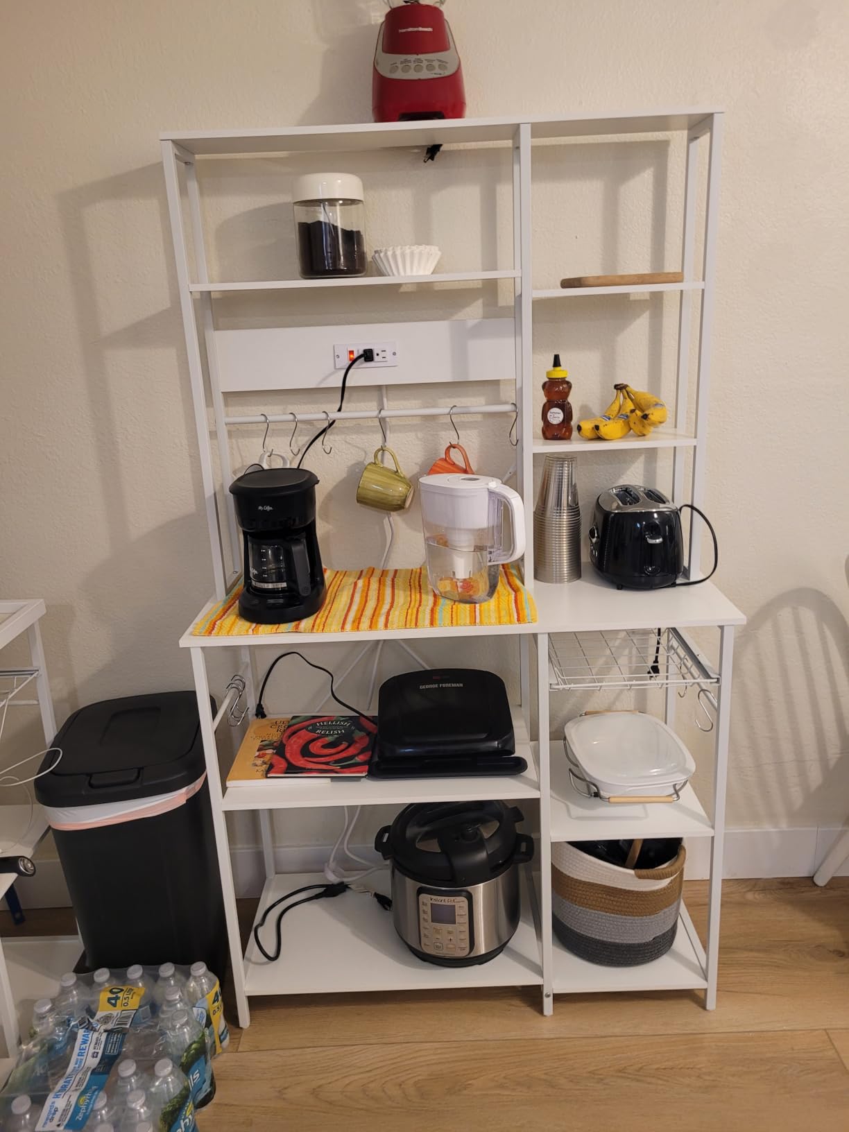 SUPERJARE Large Bakers Rack with Power Outlets, 39.6 Inches Microwave Stand | Coffee Bar with 6-Tier Storage, 12 S-Shaped Hooks, Kitchen Shelf with Wire Basket, Rustic Brown customer photo 1