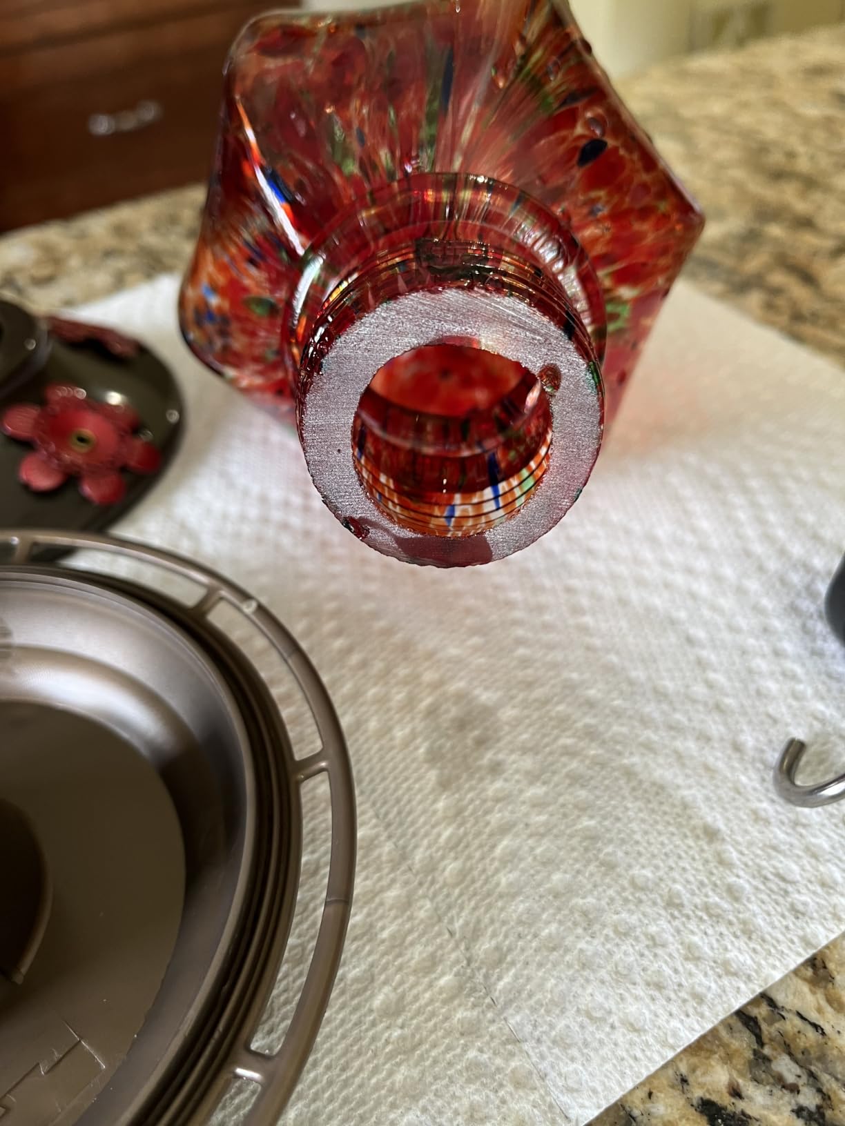 BOLITE Hummingbird Feeders for Outdoors Hanging, Hand Blown, Red, 22oz customer photo 2