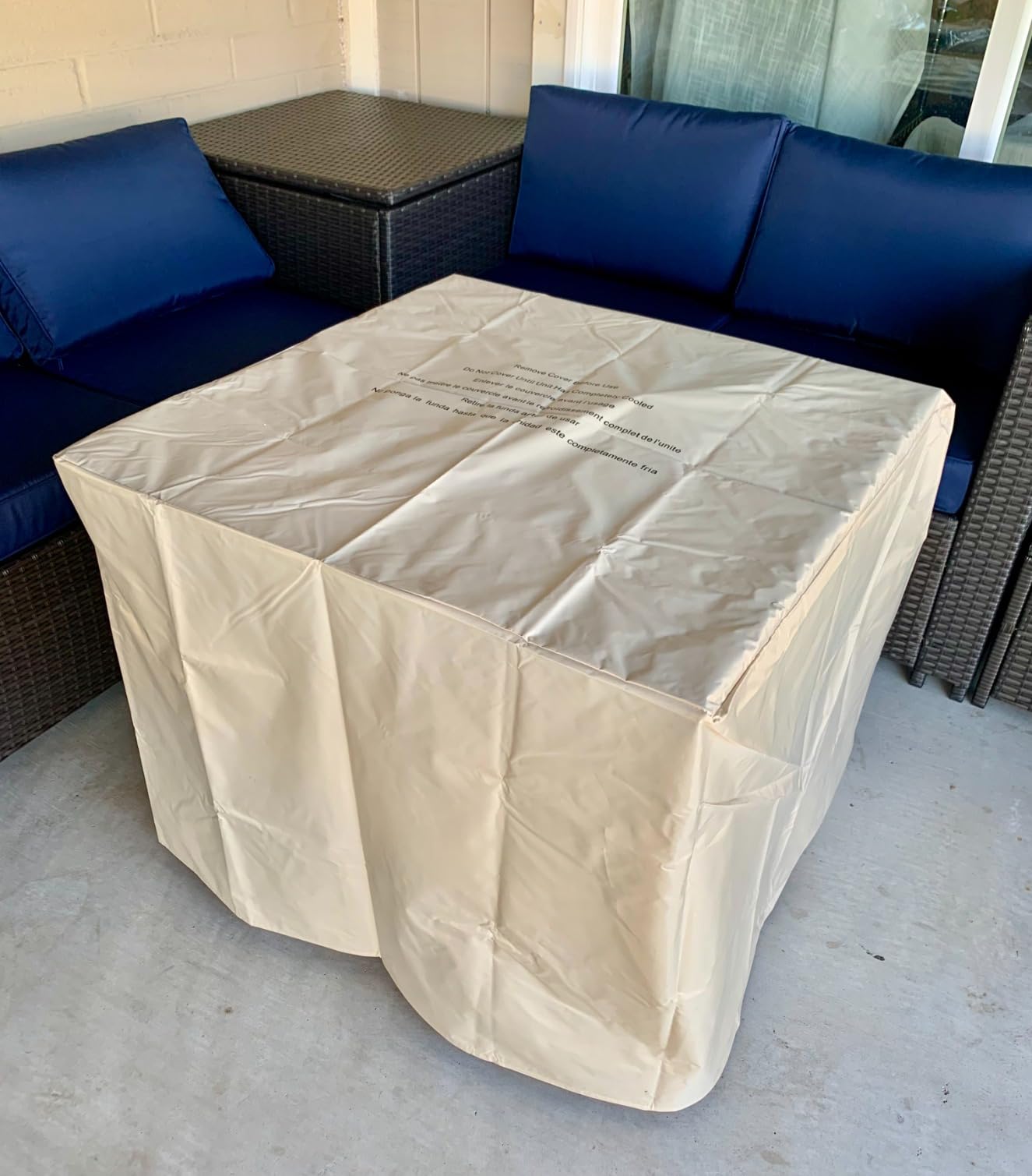 Tangkula 5-Piece Patio Furniture Set with 30 Inches Gas Fire Pit Table, Outdoor Wicker Conversation Sectional Sofa Set with Storage Box and Coffee Table, 50,000 BTU Propane Fire Pit Table (Navy) customer photo 1