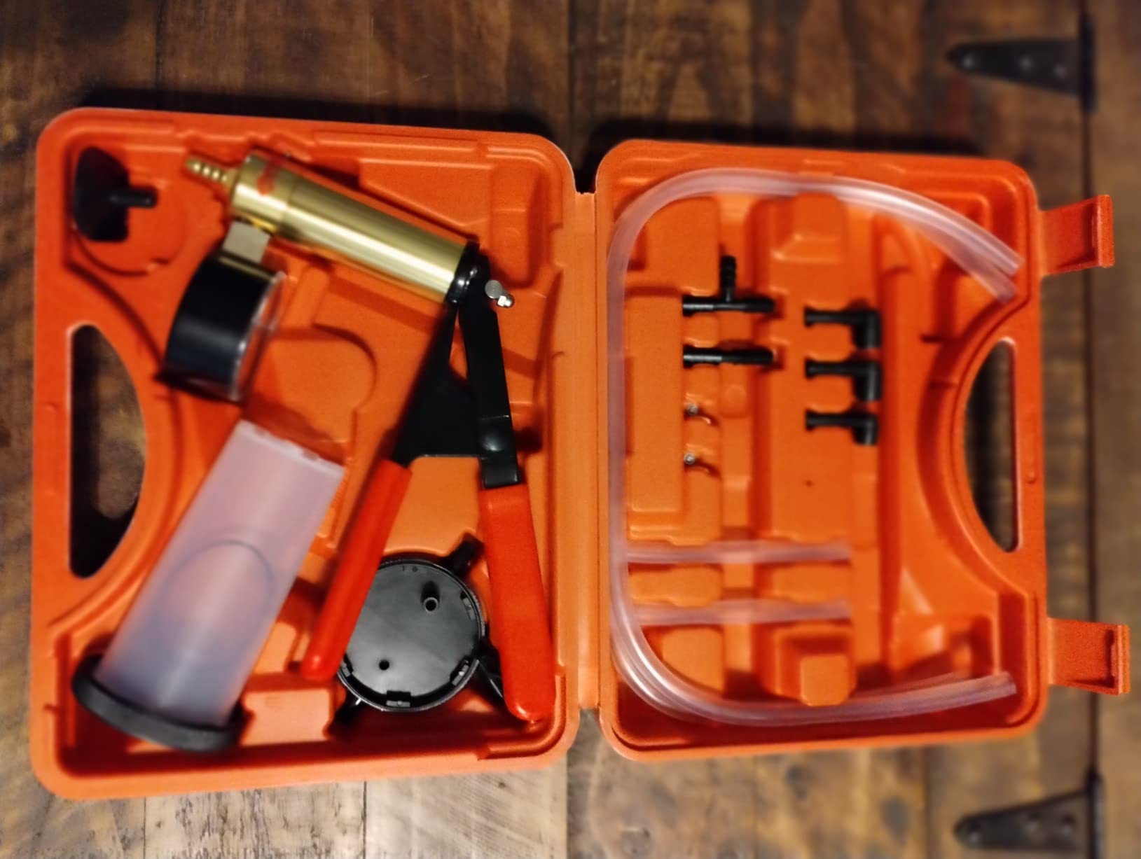 2 in 1 Brake Bleeder Kit with Hand Vacuum Pump with Gauge Adapters Automotive Brake Fluid Bleeding Set with Protected Case for Car Truck (Blue) customer photo 1