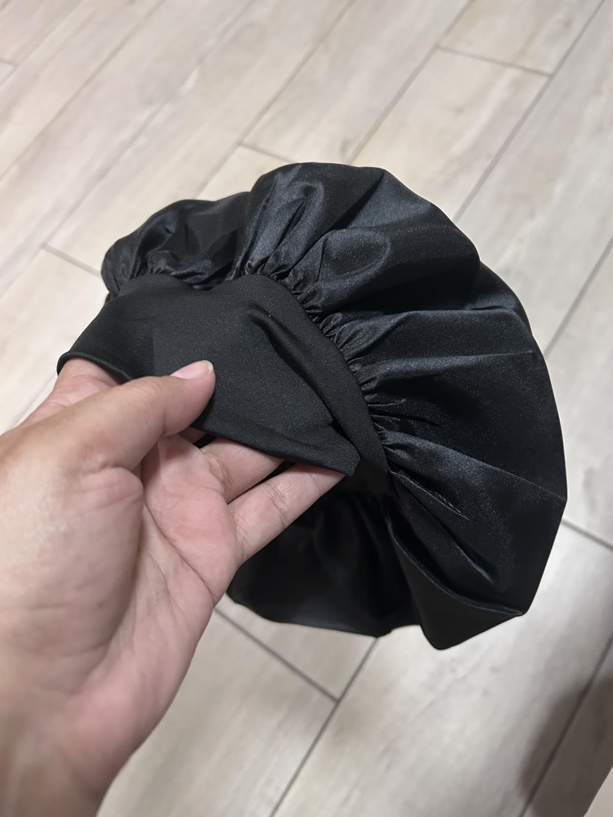 ZHENSILK 2Pcs Silk Bonnet for Sleeping, Satin Hair Bonnets, Soft Elastic Band Silk Sleep Cap, Hair Wrap for Women (Black Gold) customer photo 2