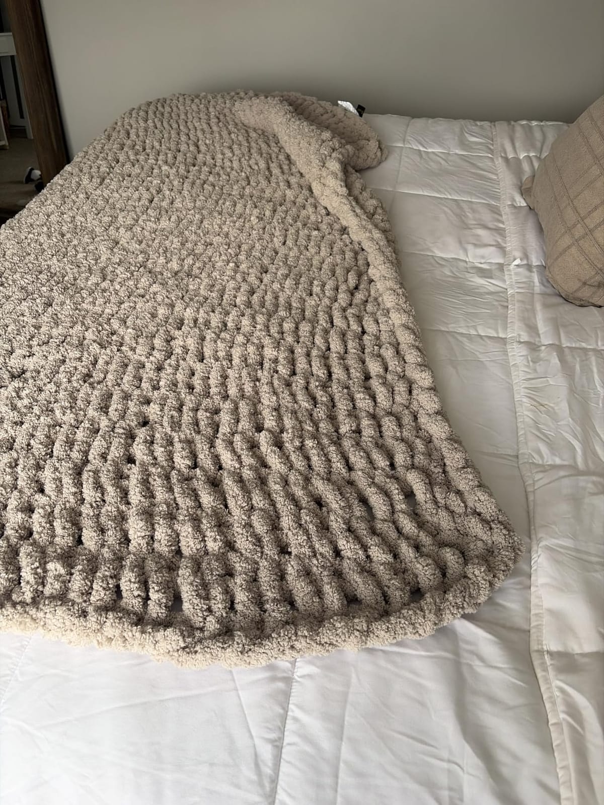 L'AGRATY Chunky Knit Throw Blanket for Couch, 50'' x 60'' Knit Throw, Ivory customer photo 2