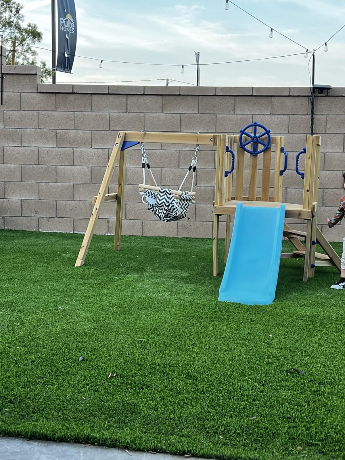 Outsunny Swing Set for Backyard Wooden Toddler Playset Ages 1.5-4 Natural customer photo 1