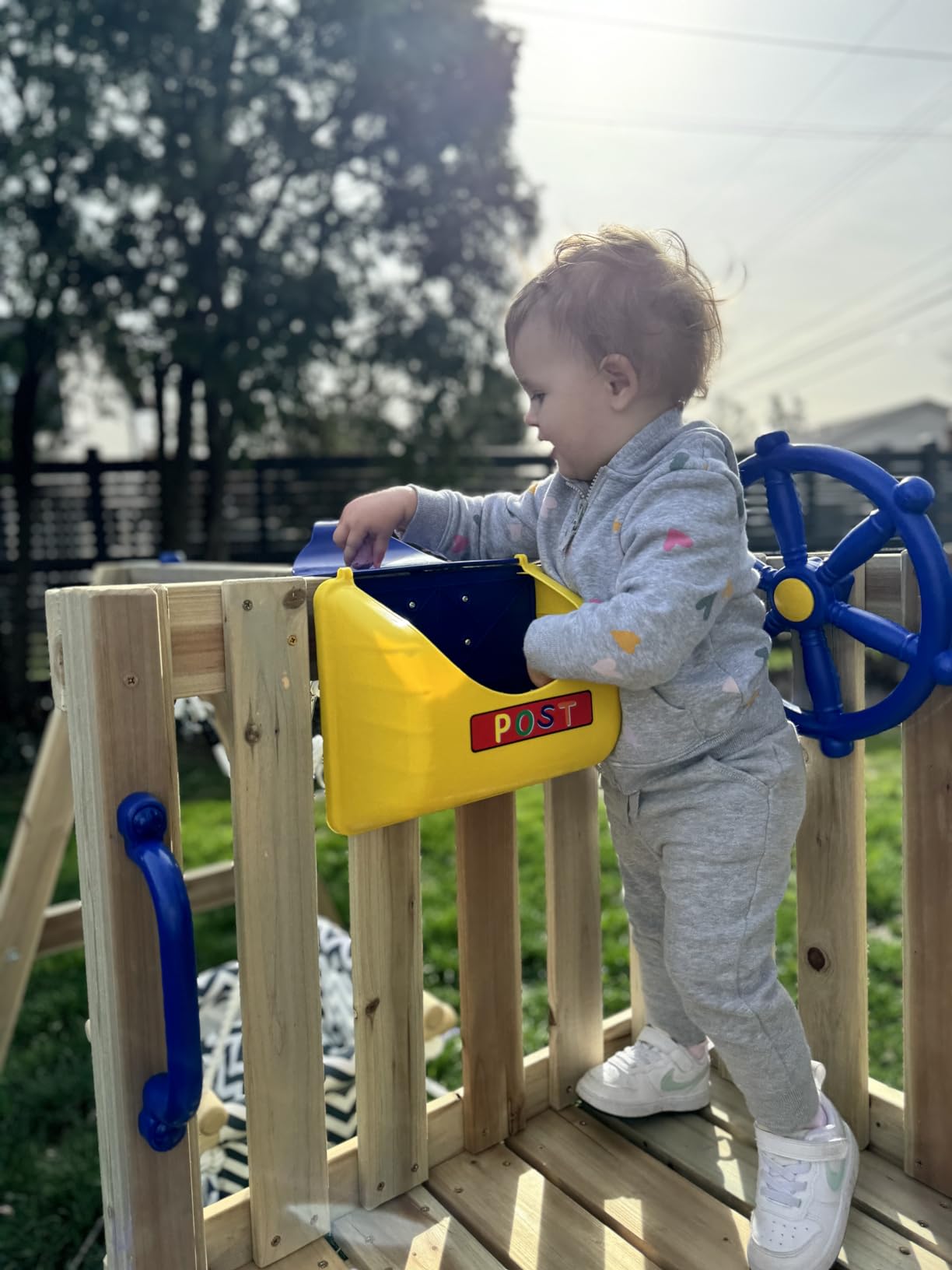 Outsunny Swing Set for Backyard Wooden Toddler Playset Ages 1.5-4 Natural customer photo 2