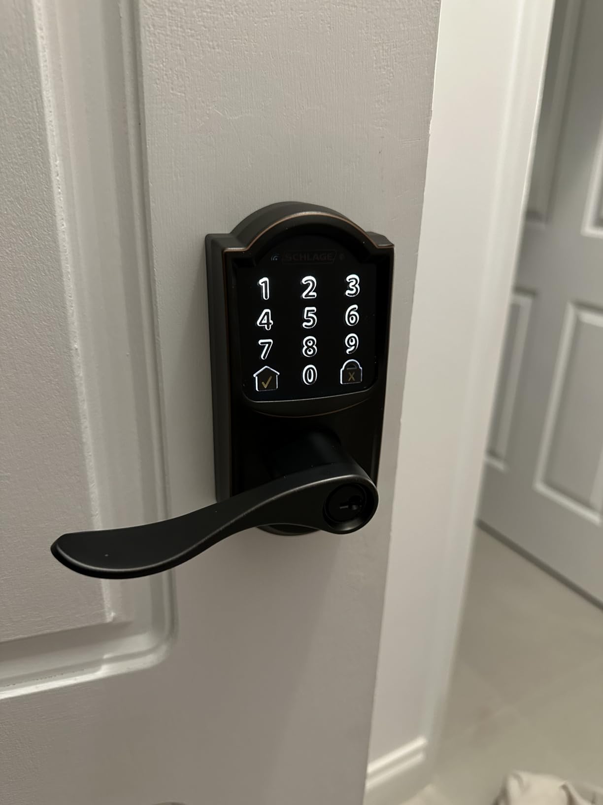 Schlage Encode Smart WiFi Lock, Lever Handle, Camelot Trim, Aged Bronze | Keyless door lock with handle, Touchscreen keypad, App control, Alexa, Google, Ring & Airbnb compatible customer photo 1