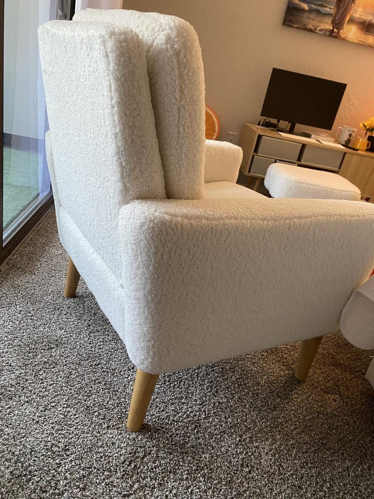 Sherpa Accent Chair, Modern White Teddy Fabric Upholstered Comfortable Armchair, Comfy Reading Leisure Chairs for Bedroom, Living Room, Home Office, Small Sofa Chair with Wood Legs customer photo 1