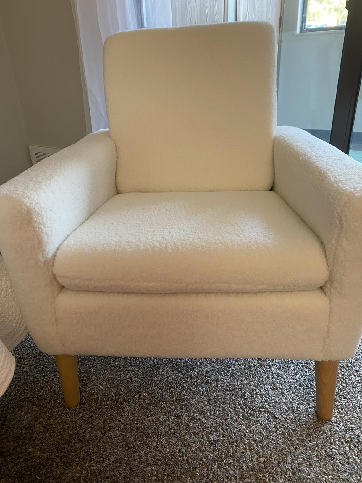 Sherpa Accent Chair, Modern White Teddy Fabric Upholstered Comfortable Armchair, Comfy Reading Leisure Chairs for Bedroom, Living Room, Home Office, Small Sofa Chair with Wood Legs customer photo 2