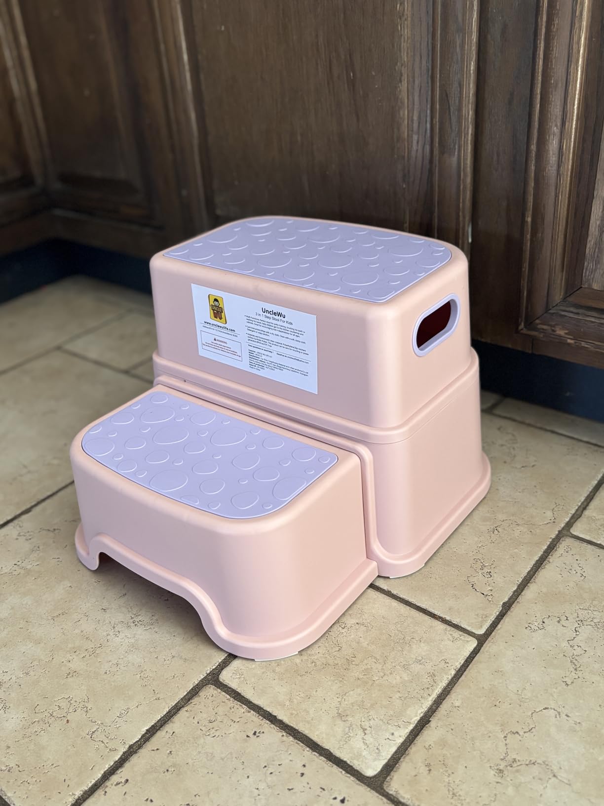 UNCLE WU Toddler Step Stool for Potty Training, Bathroom Sink & Toilet - 2 Step Kids Poop Stool, Non-Slip Step Stool with Handles, Dual Height Stepping Stool for Kitchen Counter (Include 2 Ducks) customer photo 1