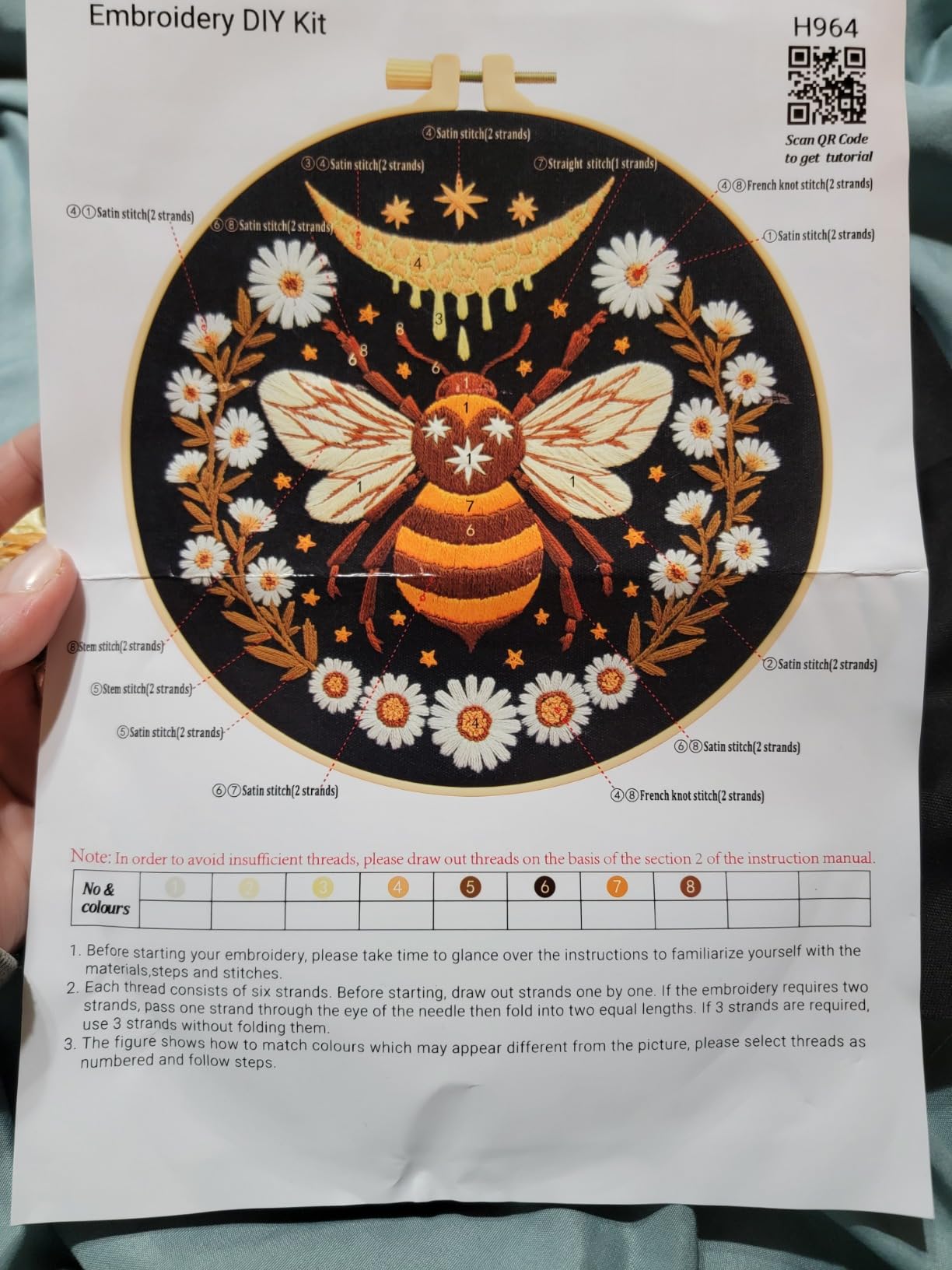 Embroidery Kits for Beginners Adults, Stamped Cross Stitch kits for Adult Beginners Embroidery Starter Kit with Pattern, 3 Embroidery Hoop and Fabric, Needles Threads (Attached Teaching Video QR Code) customer photo 2