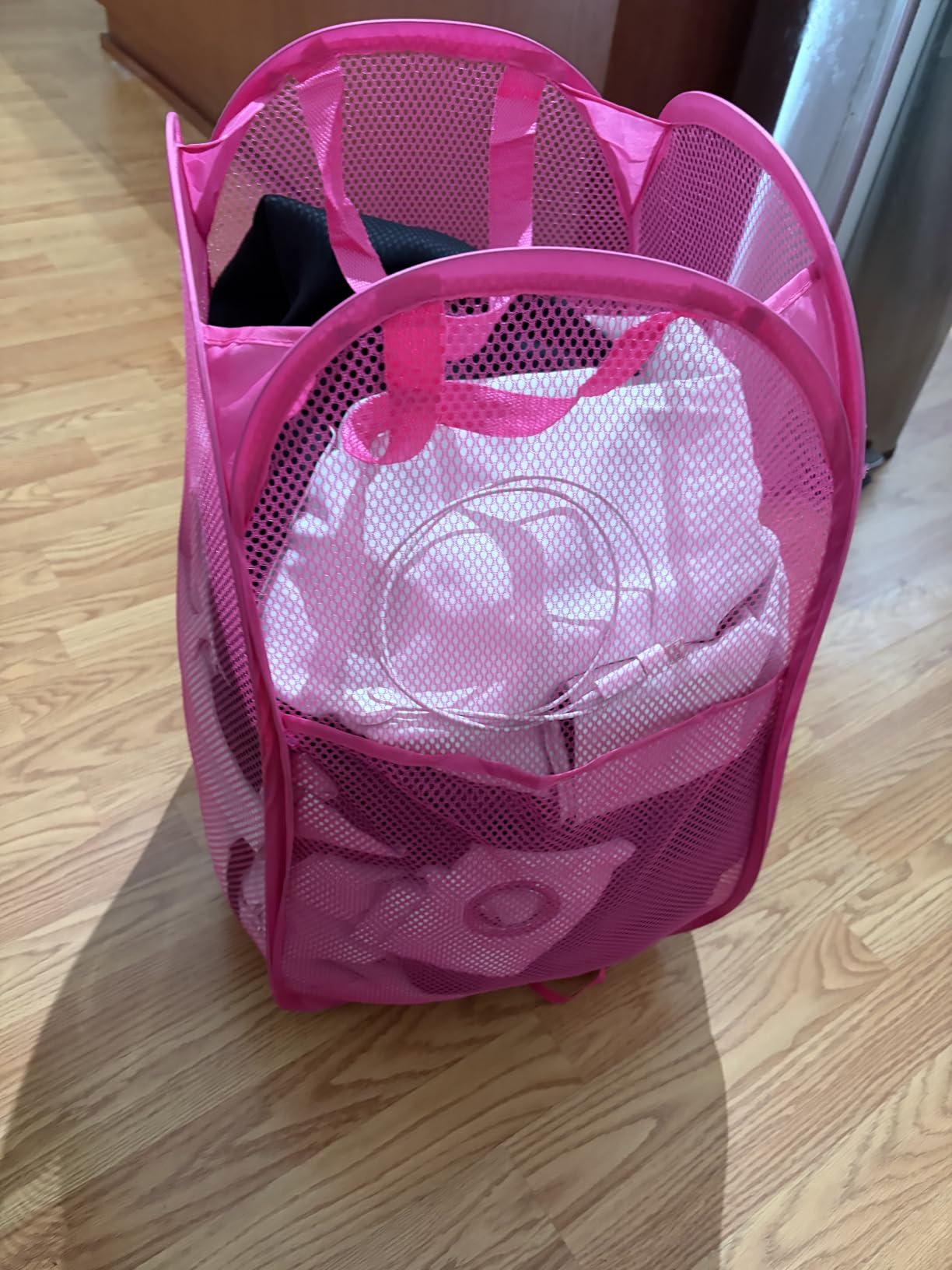 Pop Up Laundry Hamper, 70L Collapsible Mesh Basket with Side Pocket, Black customer photo 1
