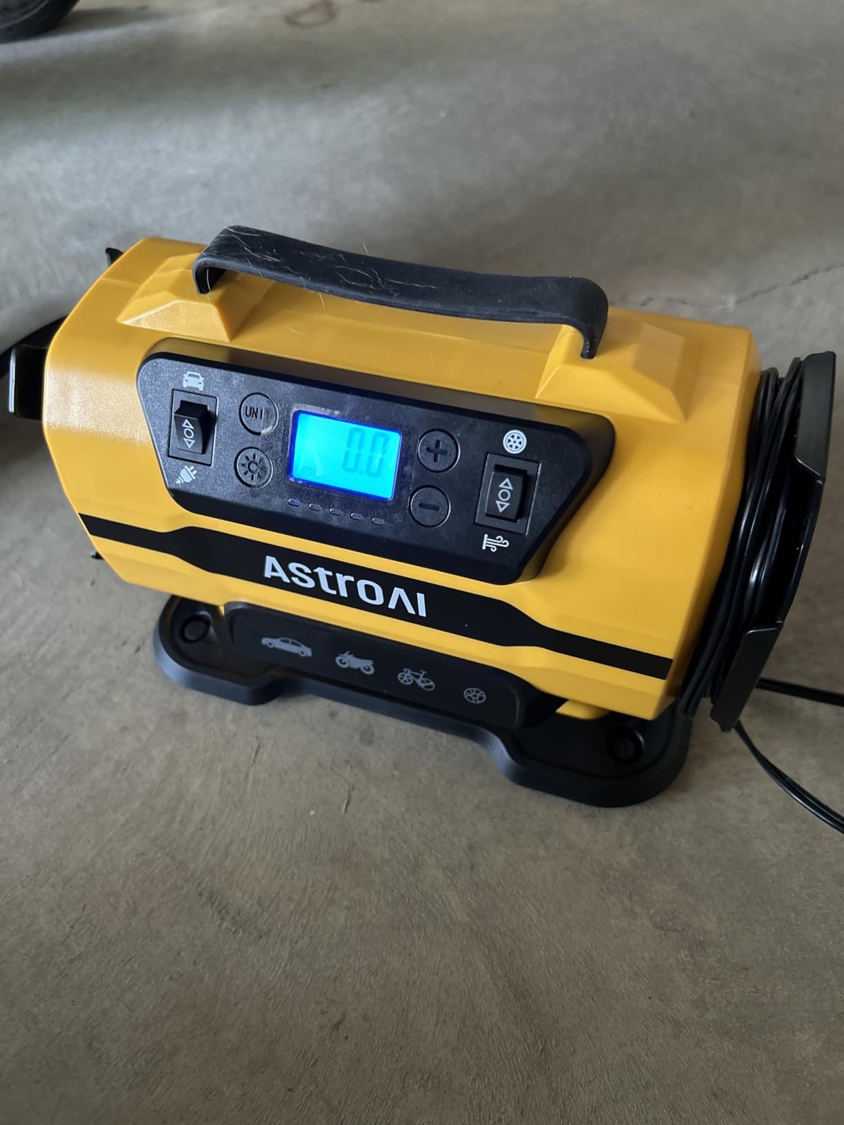 AstroAI Tire Inflator Portable Air Compressor, 12V DC/120V AC Dual Power | Fast-Inflating Air Pump with Dual Metal Motors, 150PSI Digital Gauge for Car, SUV, Bike Tires & Air Mattresses, Yellow customer photo 1