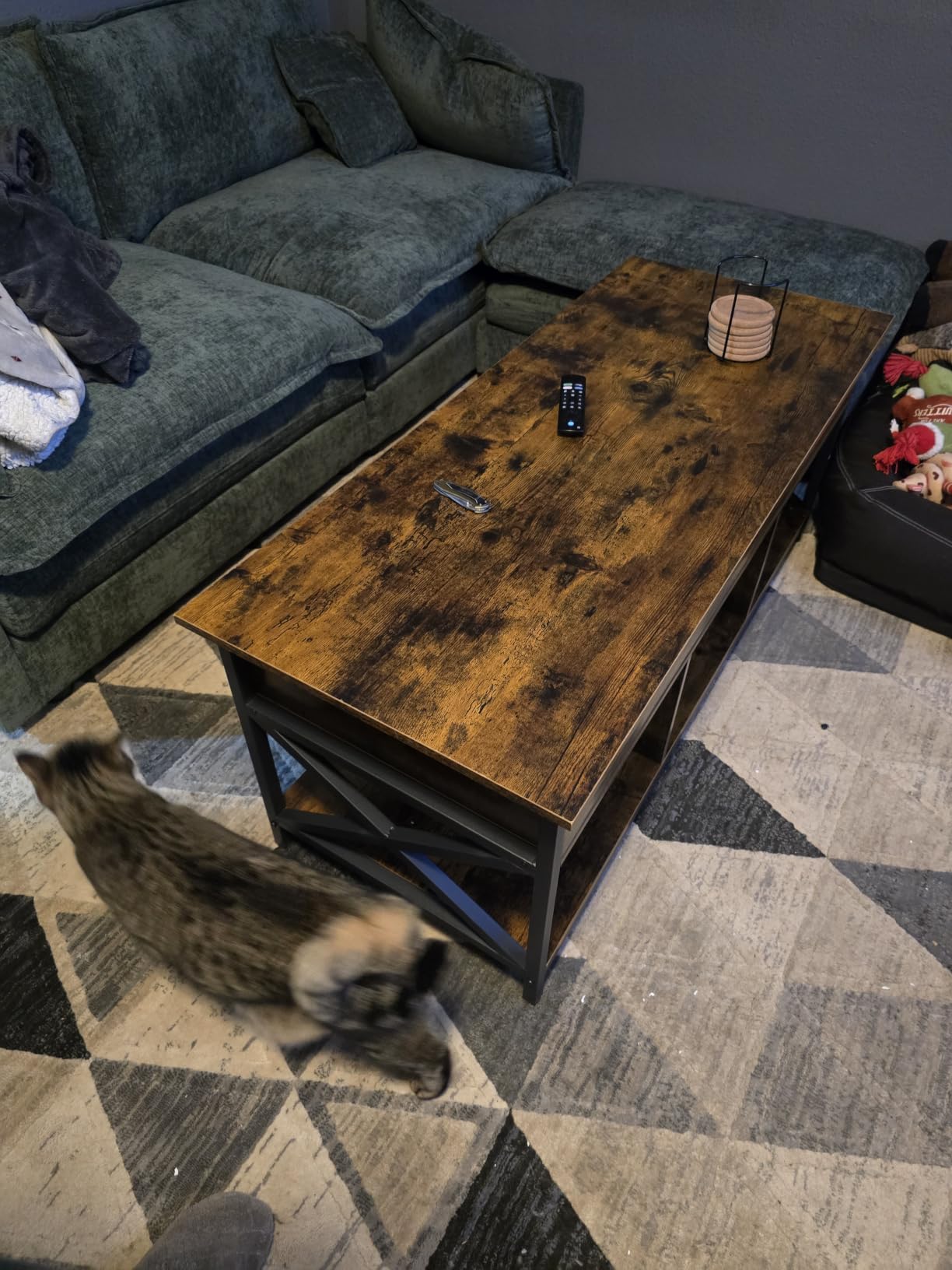 VASAGLE Lift Top Coffee Table with Storage Shelf, 3 Compartments | Coffee Table for Living Room, Adjustable Height, 19.7 x 47.2 x (19.3-24.4) Inches, Rustic Brown and Black ULCT212B01 customer photo 1