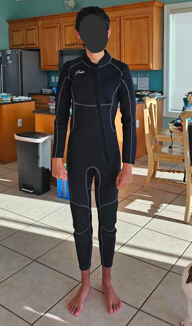 Hevto Men Wetsuit 3/2mm Neoprene Front Zipper for Surfing Diving customer photo 2