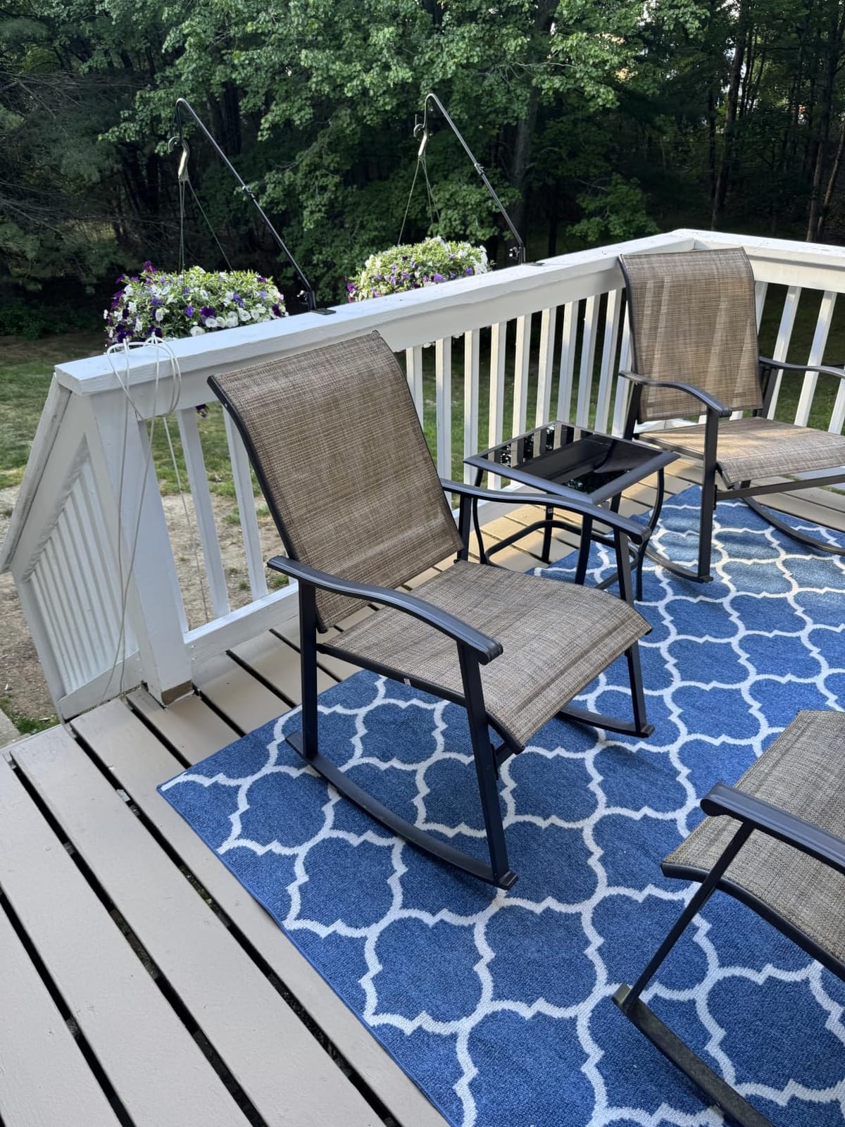 Vongrasig 3 Piece Outdoor Rocking Bistro Set, Textilene Fabric Small Patio Furniture Set, Front Porch Rocker Chairs Conversation Set with Glass Table for Lawn, Garden, Balcony, Poolside (Light Gray) customer photo 1
