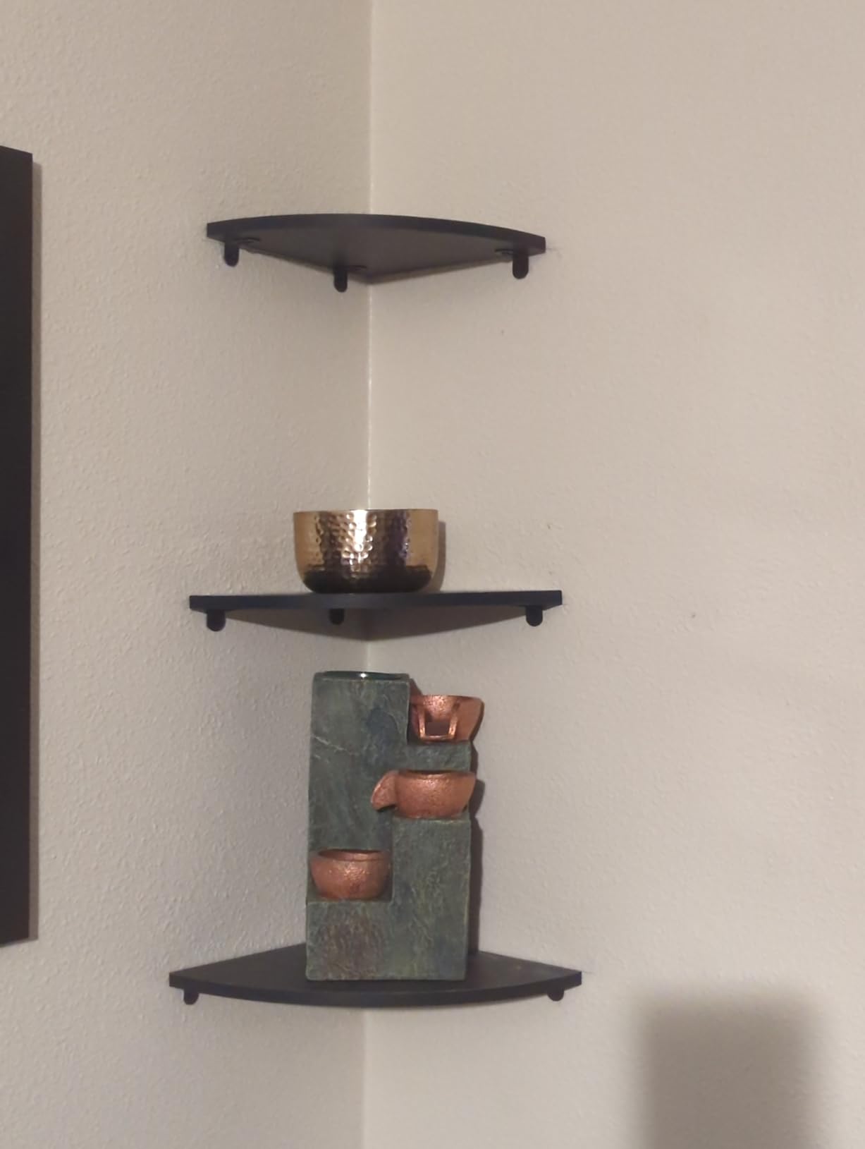HORLIMER 3 Pack Floating Corner Shelf Wall Mount with Fence, Brown customer photo 1