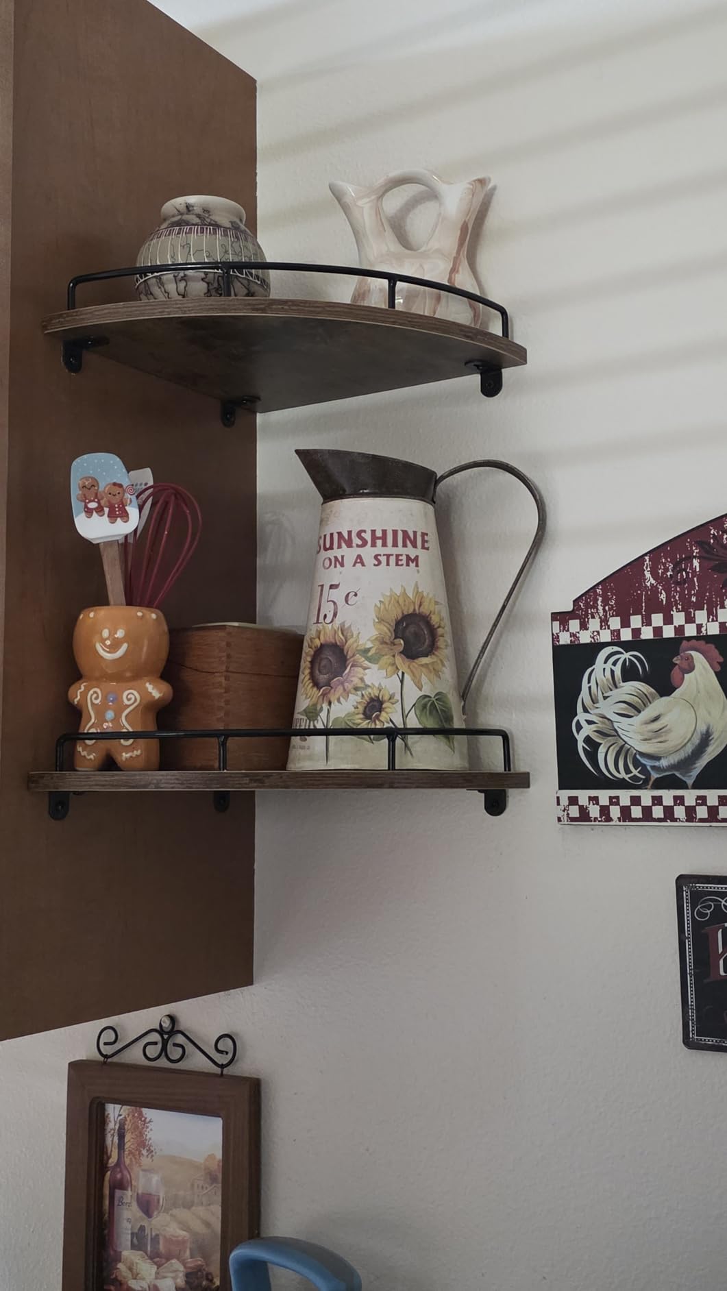 HORLIMER 3 Pack Floating Corner Shelf Wall Mount with Fence, Brown customer photo 2
