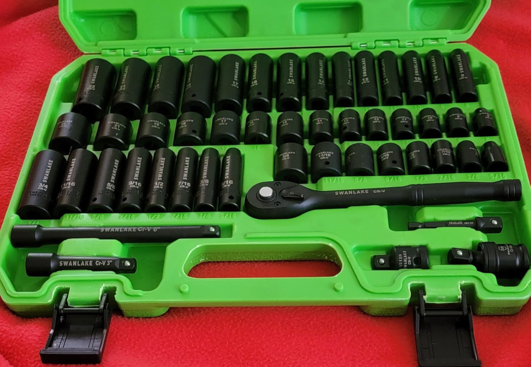 SWANLAKE 3/8'' Drive Impact Socket Set, 50-Piece Standard SAE (5/16 to 3/4 inch) and Metric (8-22mm) Size, 6 Point, Cr-V, 3/8-Inch Ratchet Handle, Extension Bar, Universal Joint customer photo 1