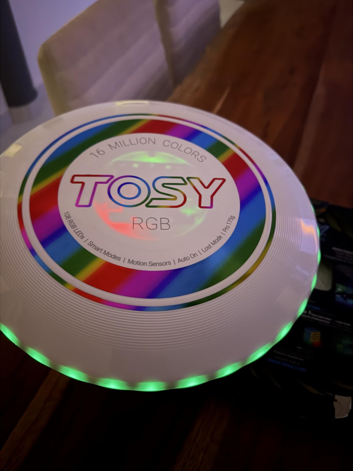 TOSY Flying Disc - 16 Million Colors RGB or 36 LEDs, Extremely Bright, Smart Modes, Camping Essentials for Teens/Kids/Adults/Men/Boys/Girls, Auto Light Up, Rechargeable, Waterproof, 175g customer photo 1