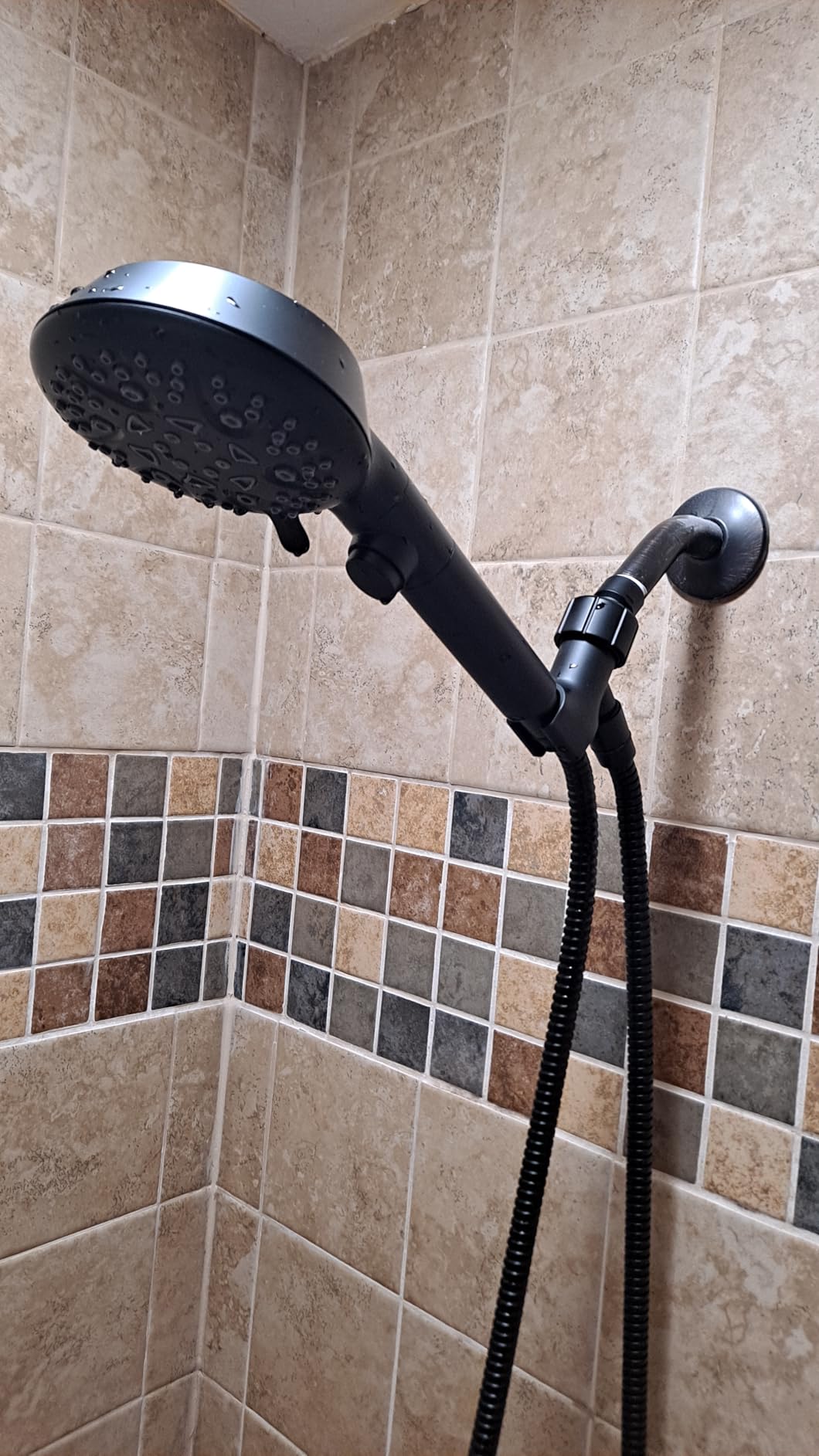 GwernKB Handheld Shower Head with On Off Switch 8-Mode High Pressure Showerhead with 79 Inches Extra-long Stainless Steel Hose and Bracket PLUS Extra Low-Reach Adhesive Wall Mount for Kids,Silver… customer photo 2