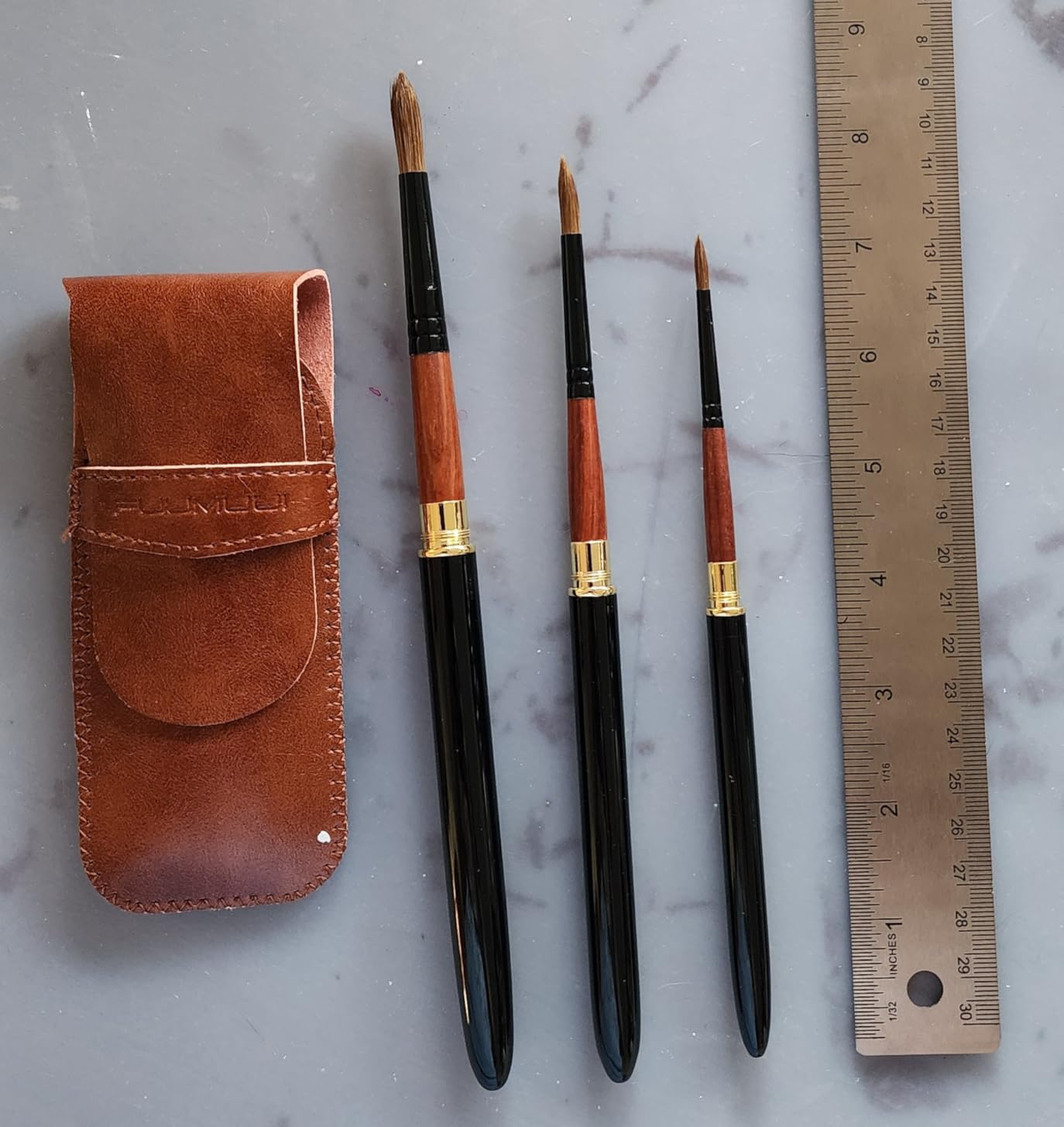 Sable Travel Watercolor Brushes, Fuumuui 4pcs Elegant Sable Travel Brushes Travel Watercolor Kit with Leather Pouch Perfect for Watercolor Gouache Ink Painting customer photo 1